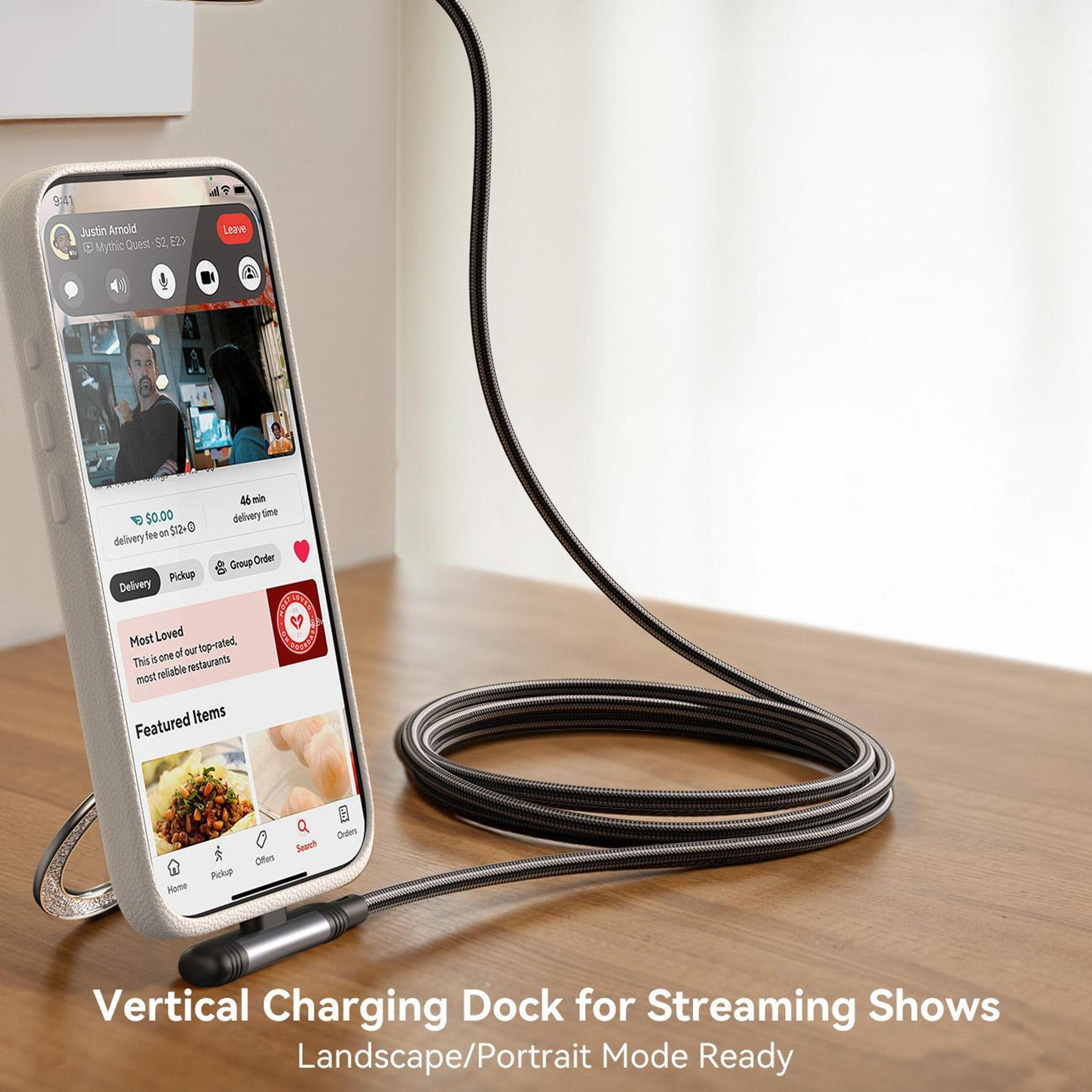 30W Fast Charging Type C To Lightning Cable 90 Degree Braided Charger 5