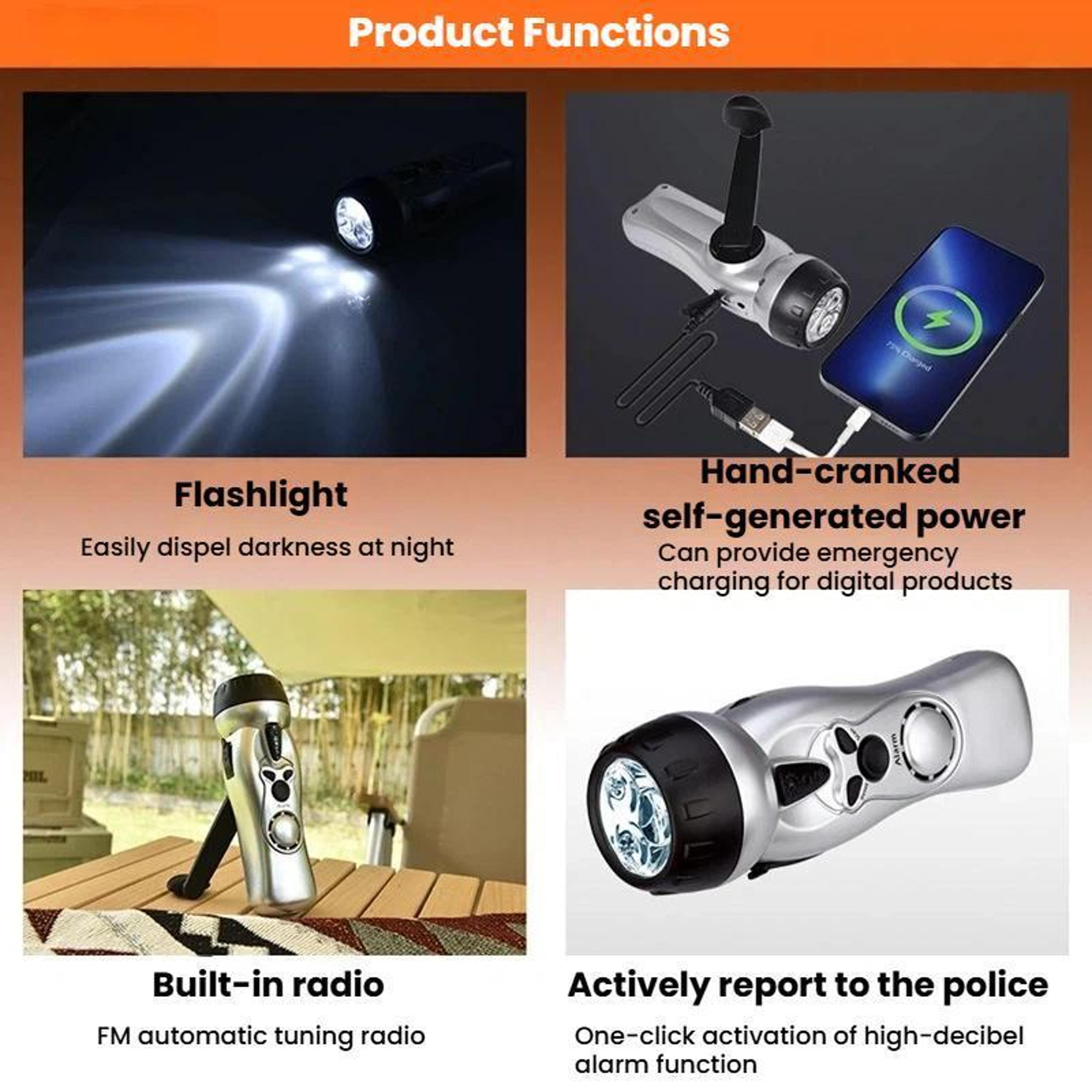 Hand Crank Emergency Radio Flashlight With LED Light Solar Backup For Camping And Survival 2