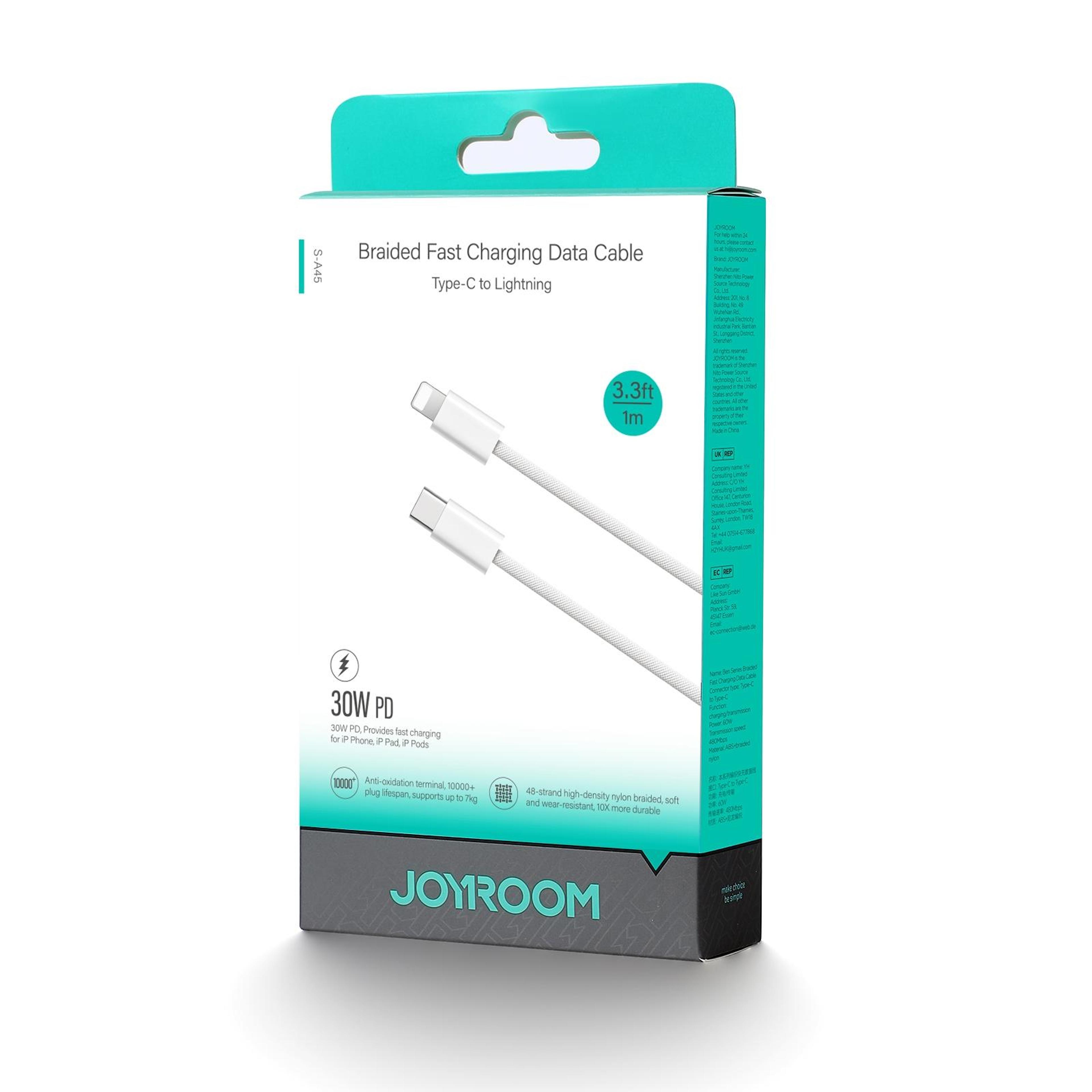 30W Fast Charging USB C To Lightning Cable Braided Durable Type C To 8 Pin Data Cable 10