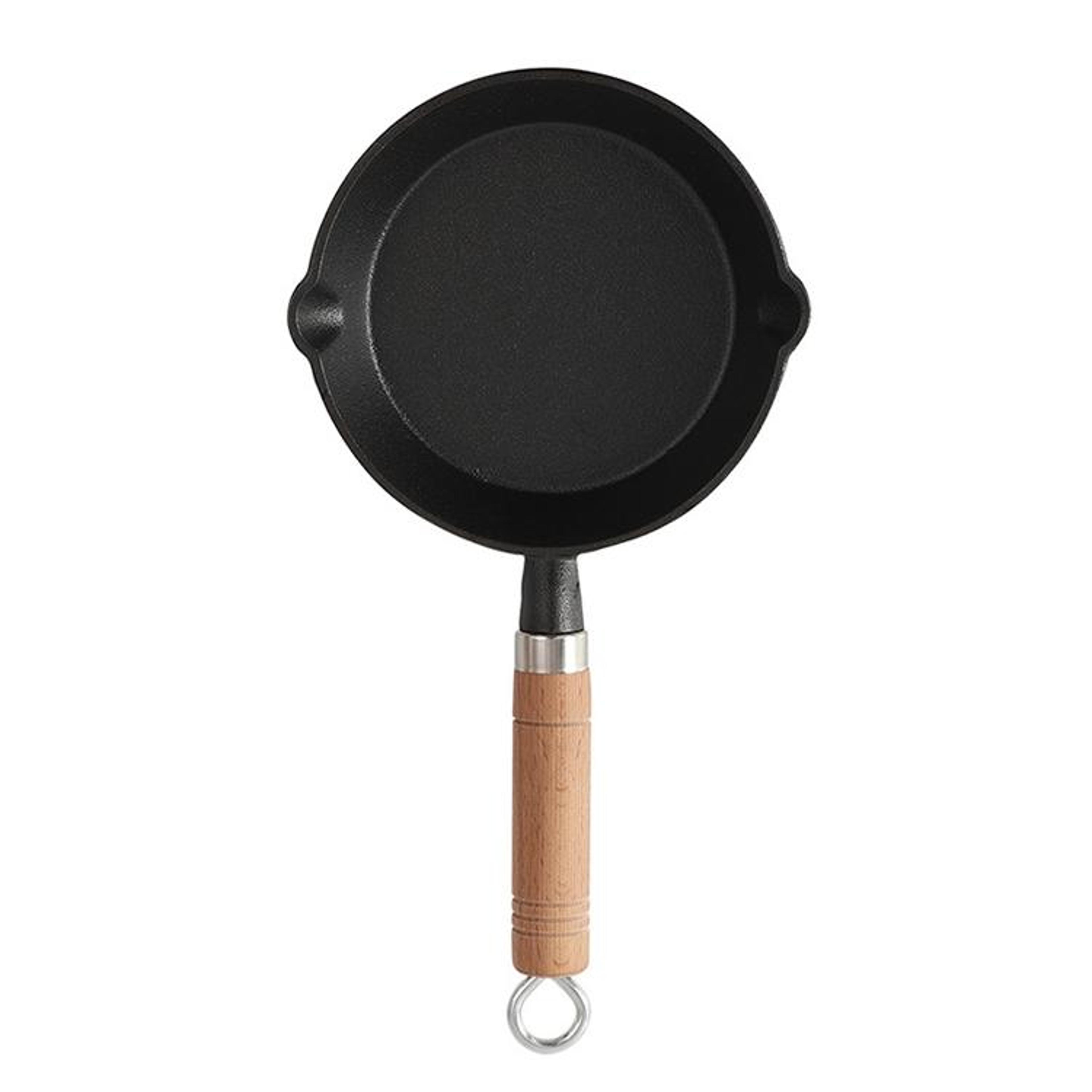 cast iron skillet frying pan, oven safe induction cookware with wooden handle