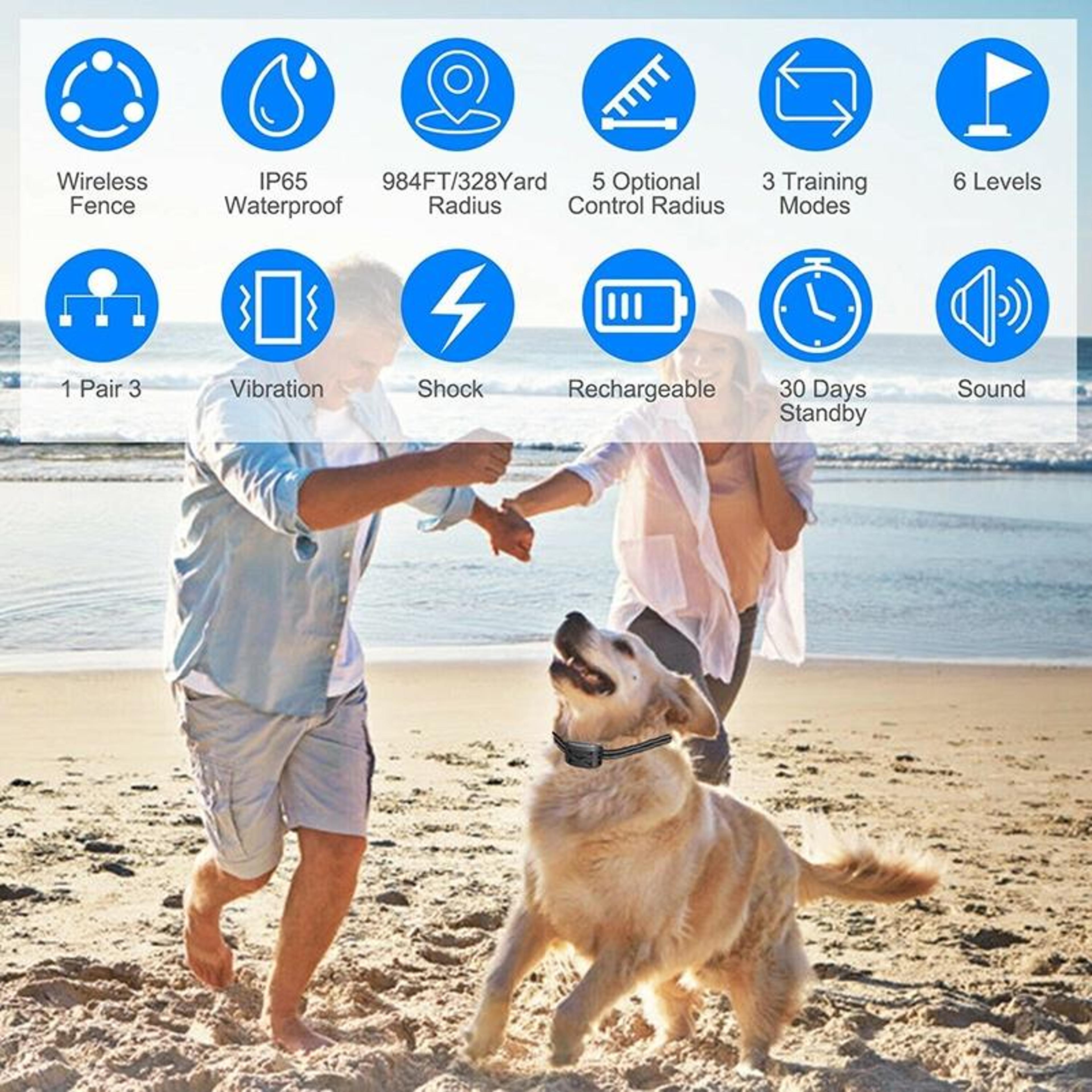 Wireless Dog Fence  Remote Training Collar Range Adjustable Shock Vibration Waterproof 2