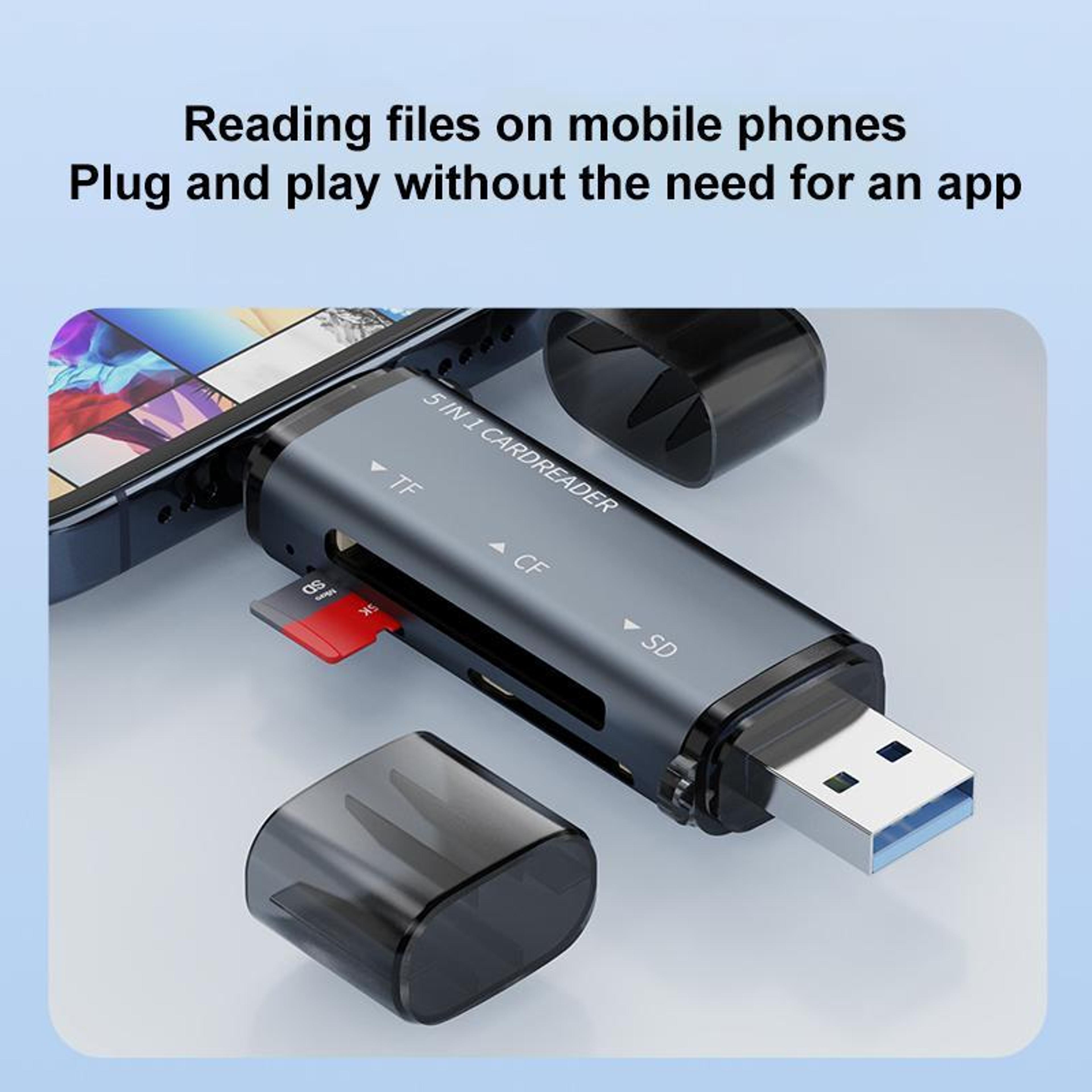 USB C 5 In 1 Card Reader Fast Multi Memory Adapter For Phone Tablet Laptop 3