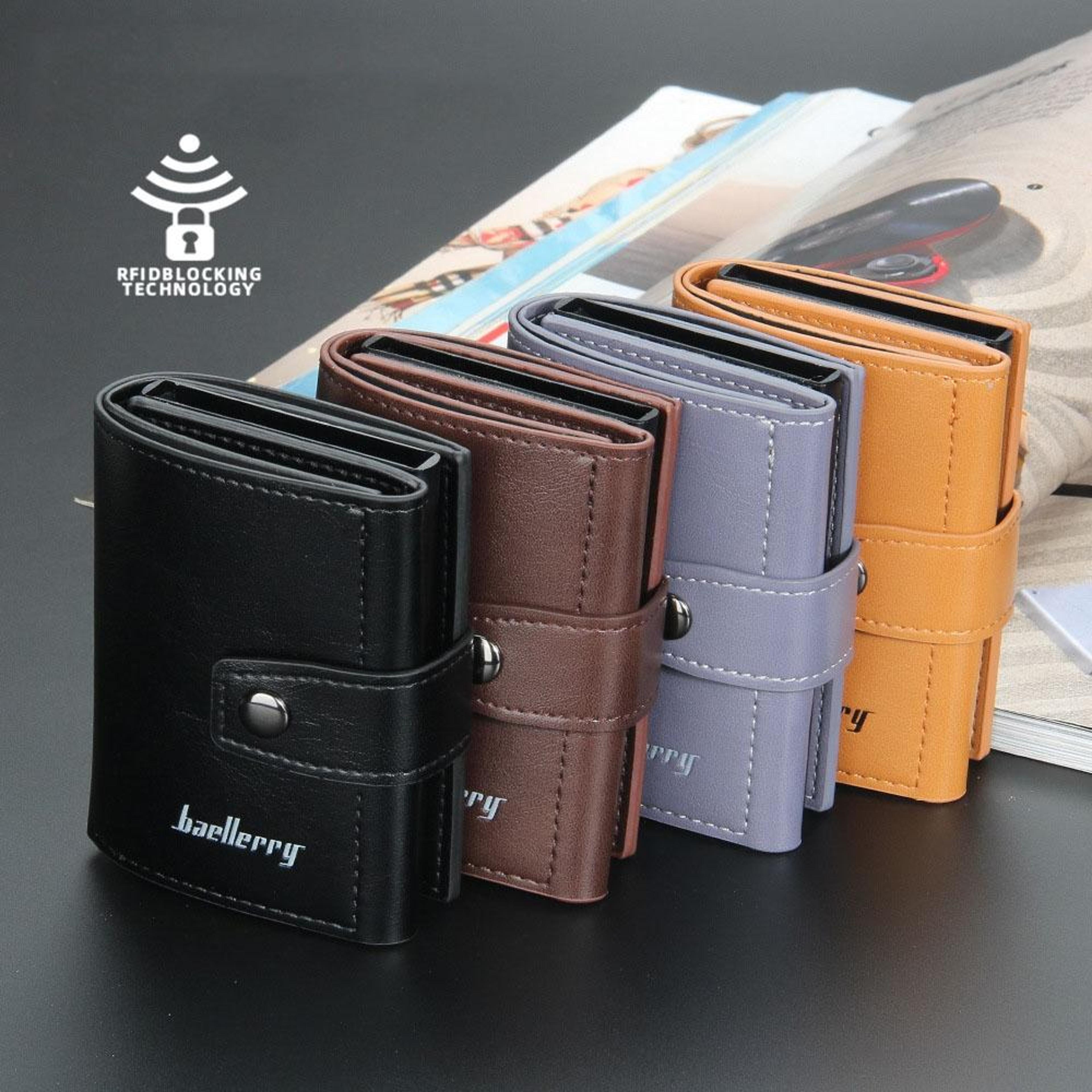 rfid blocking pop-up card wallet slim aluminum card holder with secure snap closure