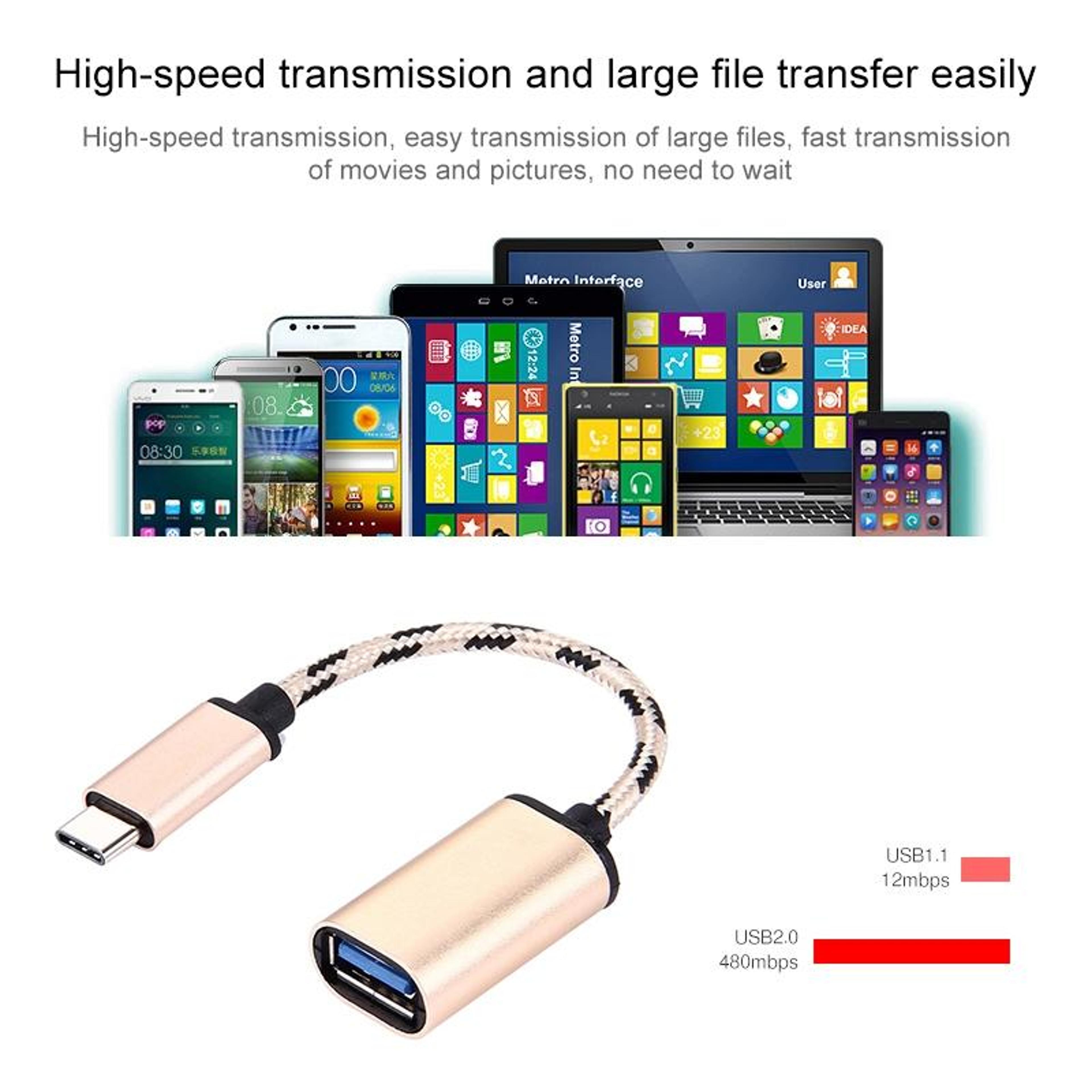 Compact USB C To USB Adapter Cable 15cm Woven Durable Type C Male To USB Female Converter 2