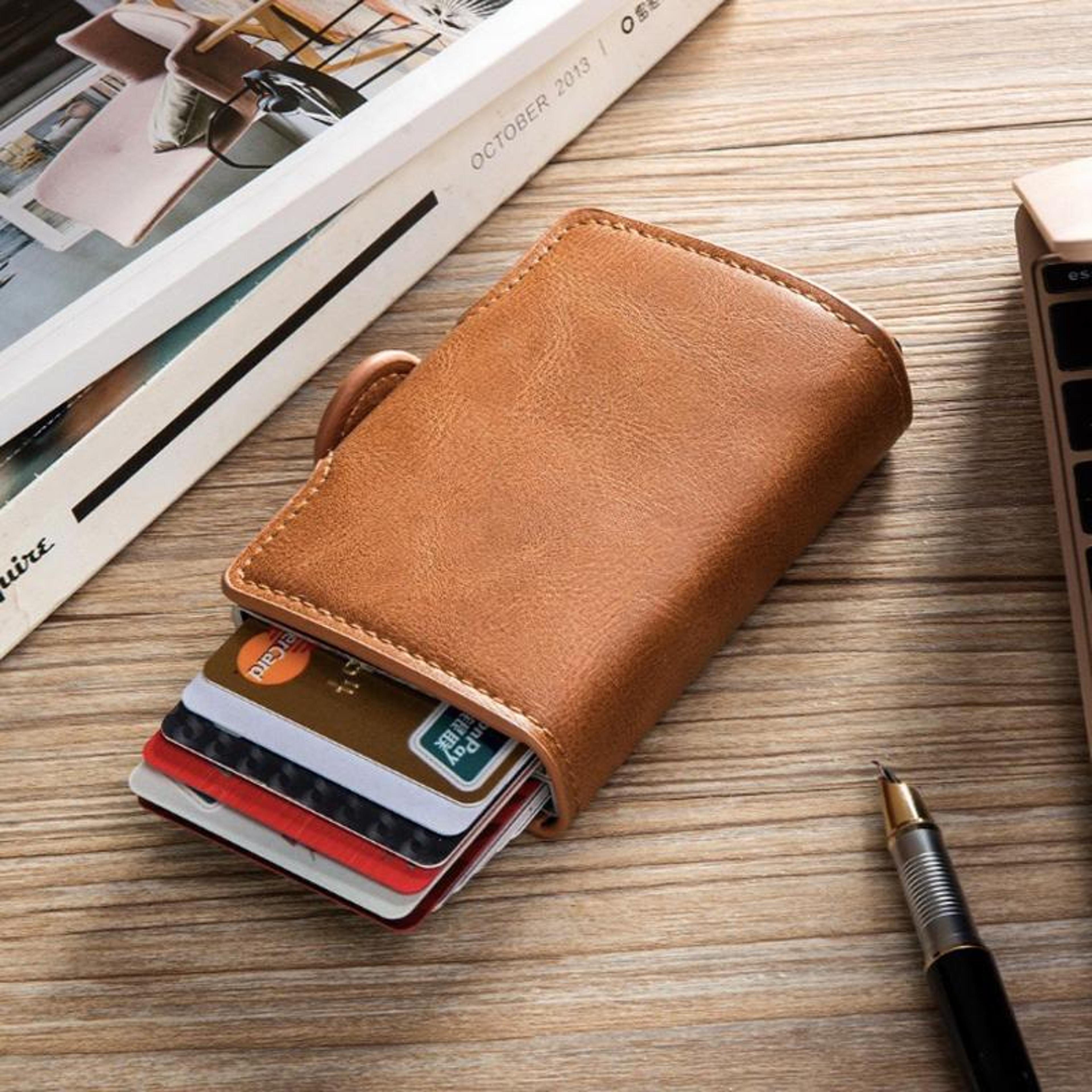 rfid blocking aluminum pop-up card holder wallet slim metal card case
