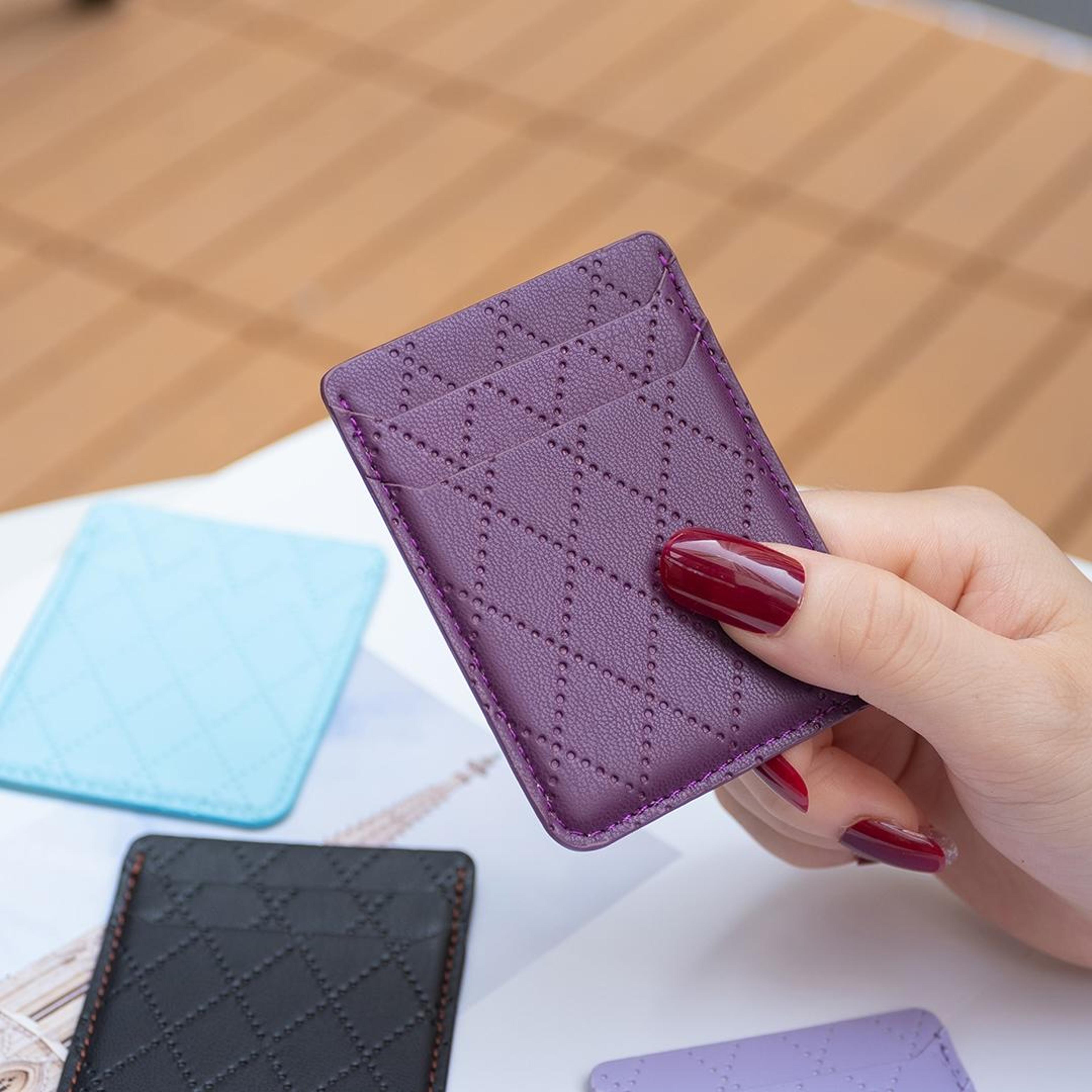 slim adhesive phone card holder wallet with pu leather multi-slot design