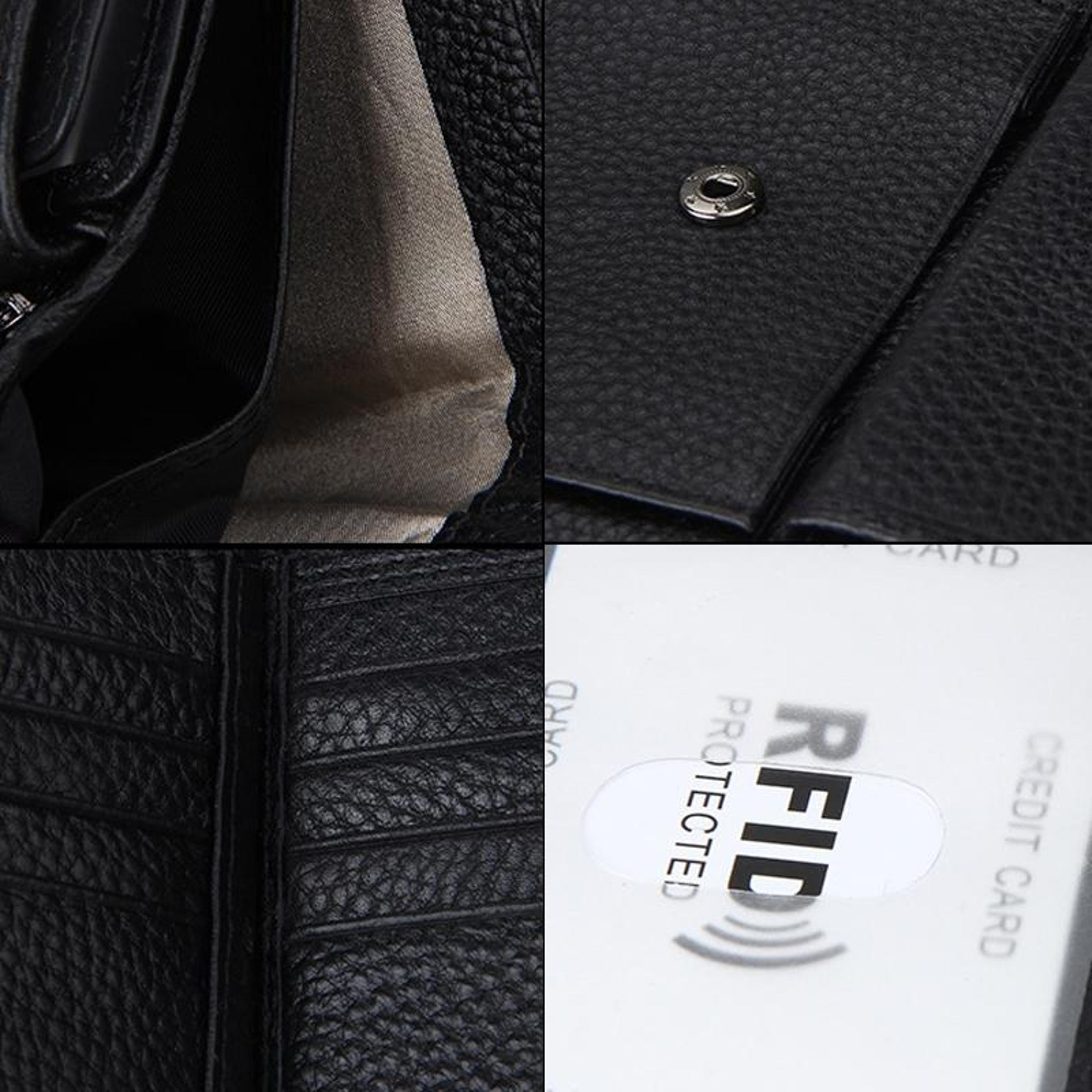 RFID Blocking Cowhide Leather Card Holder Wallet Slim Mens 3 Fold Design 4
