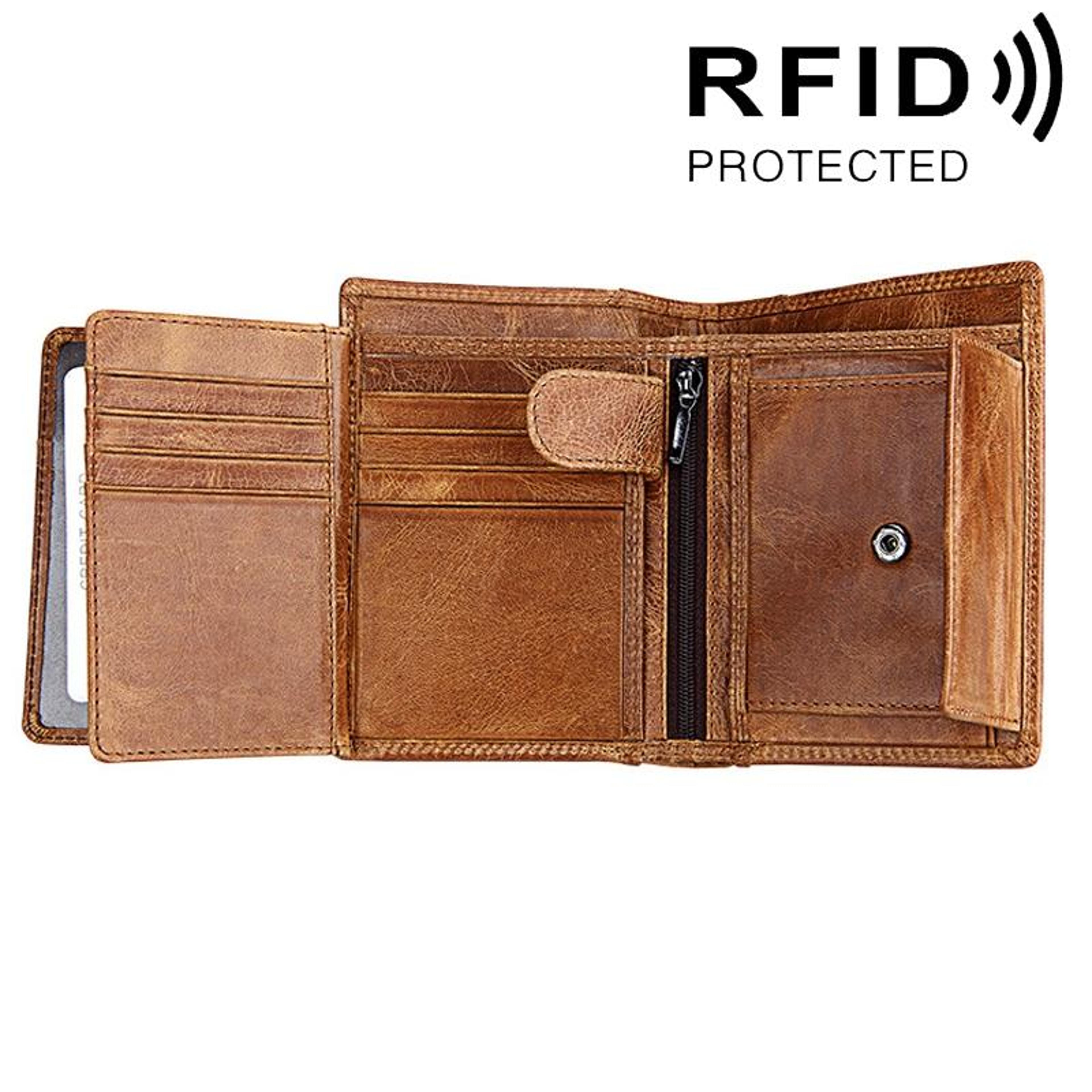 RFID Blocking Cowhide Leather Card Holder Wallet Slim Mens 3 Fold Design 10