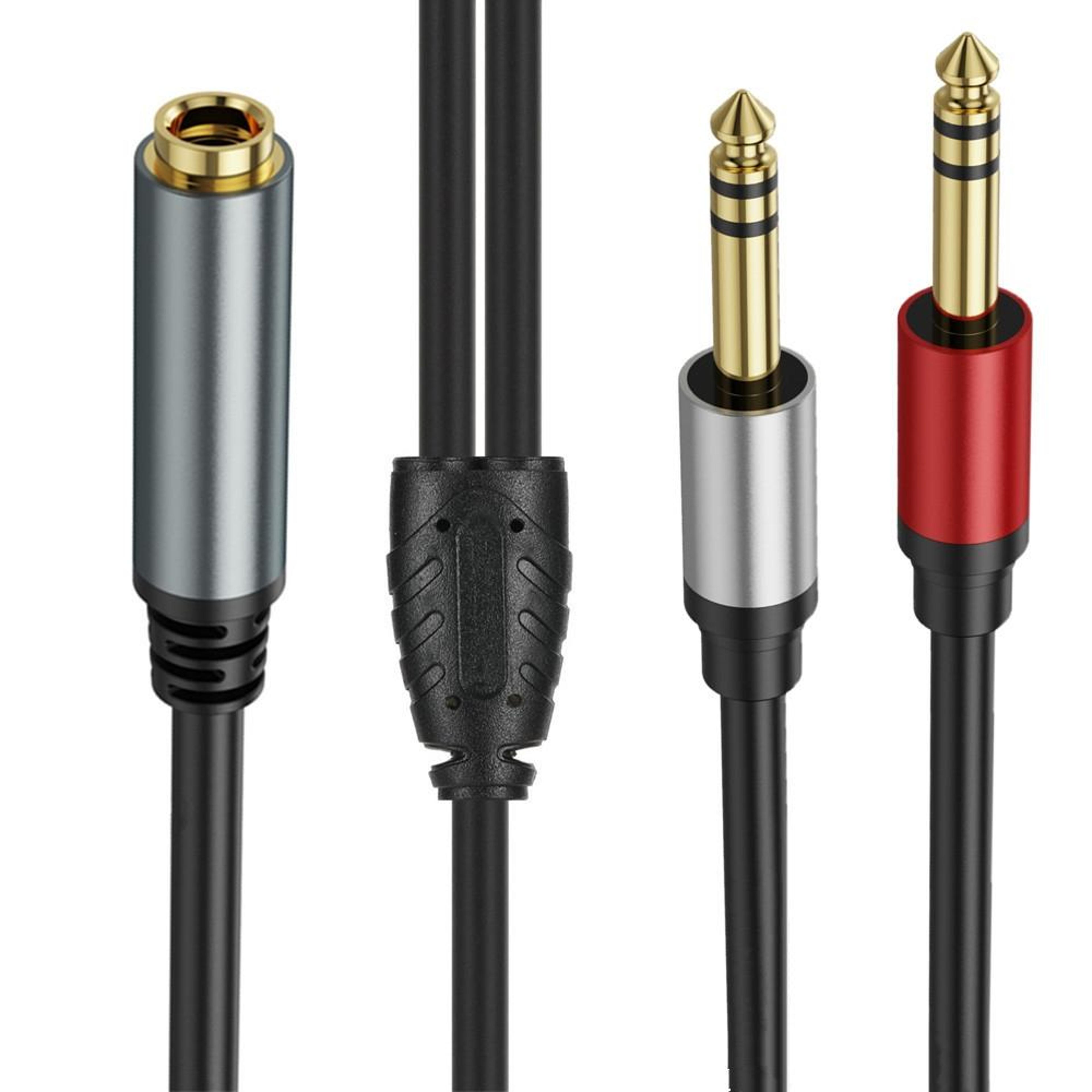audio splitter cable 6.35mm y stereo adapter gold plated dual output for pro audio