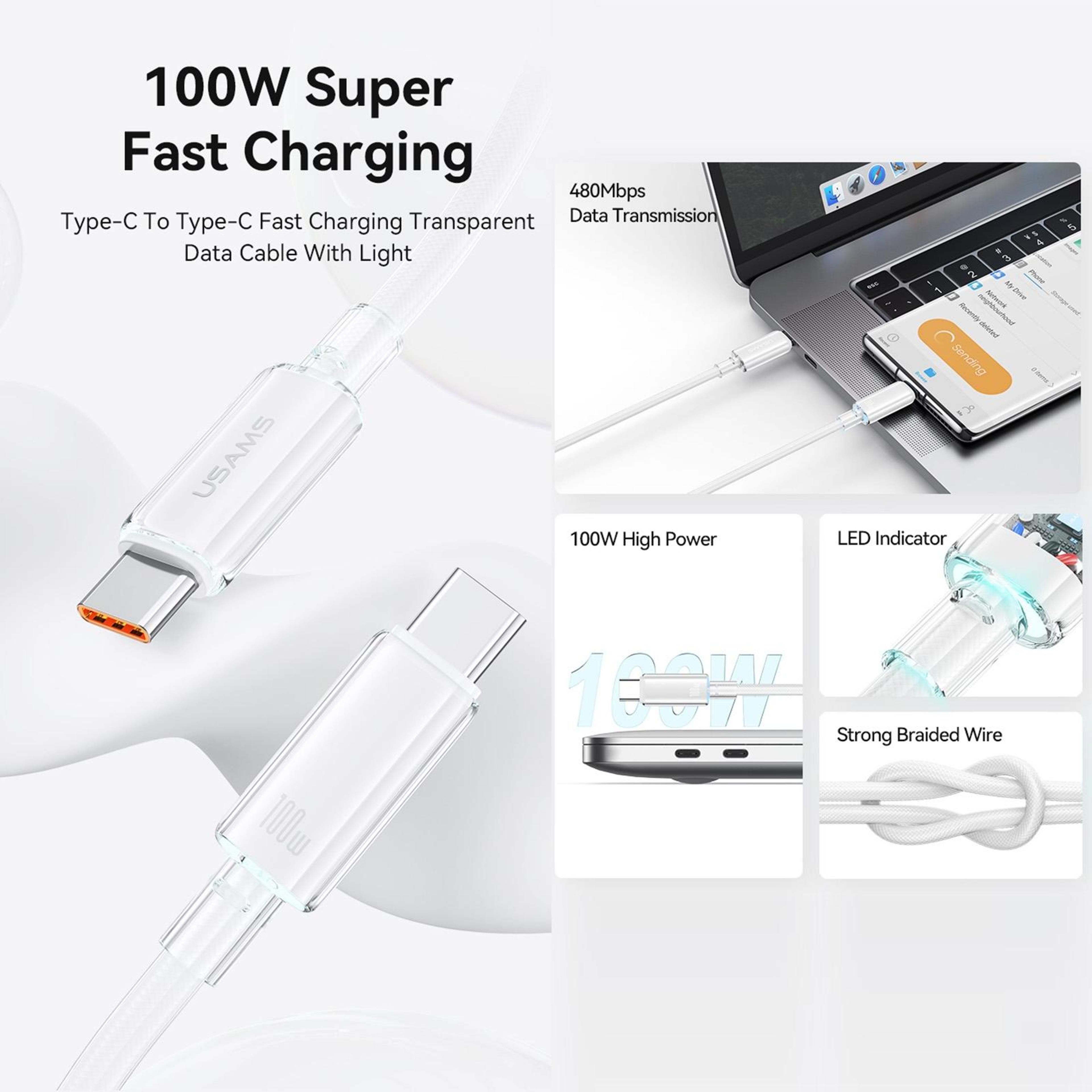 100W Type C Fast Charging Cable With LED Indicator Braided USB C Data Cable 1
