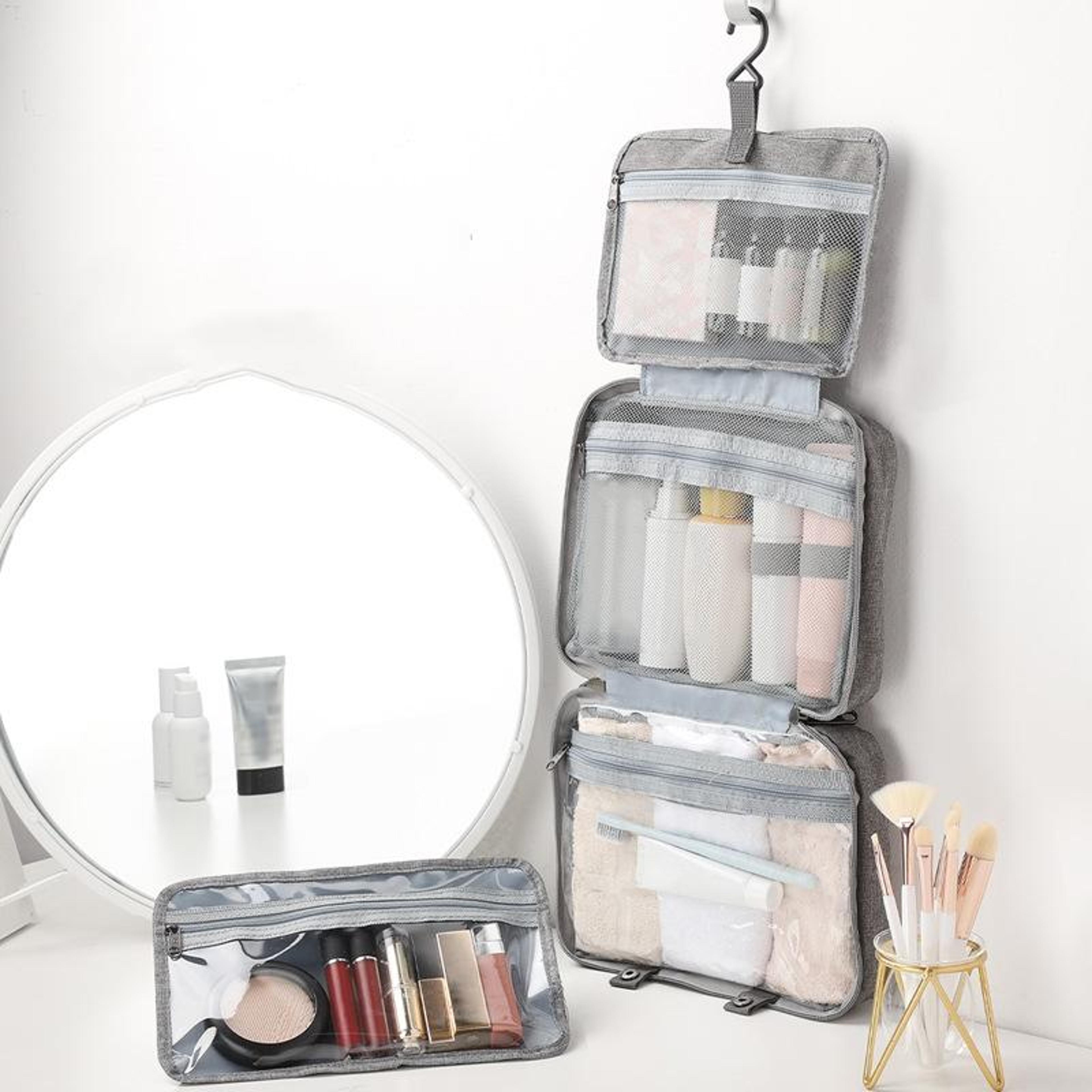 foldable travel toiletry bag waterproof hanging organizer with hook & compartments