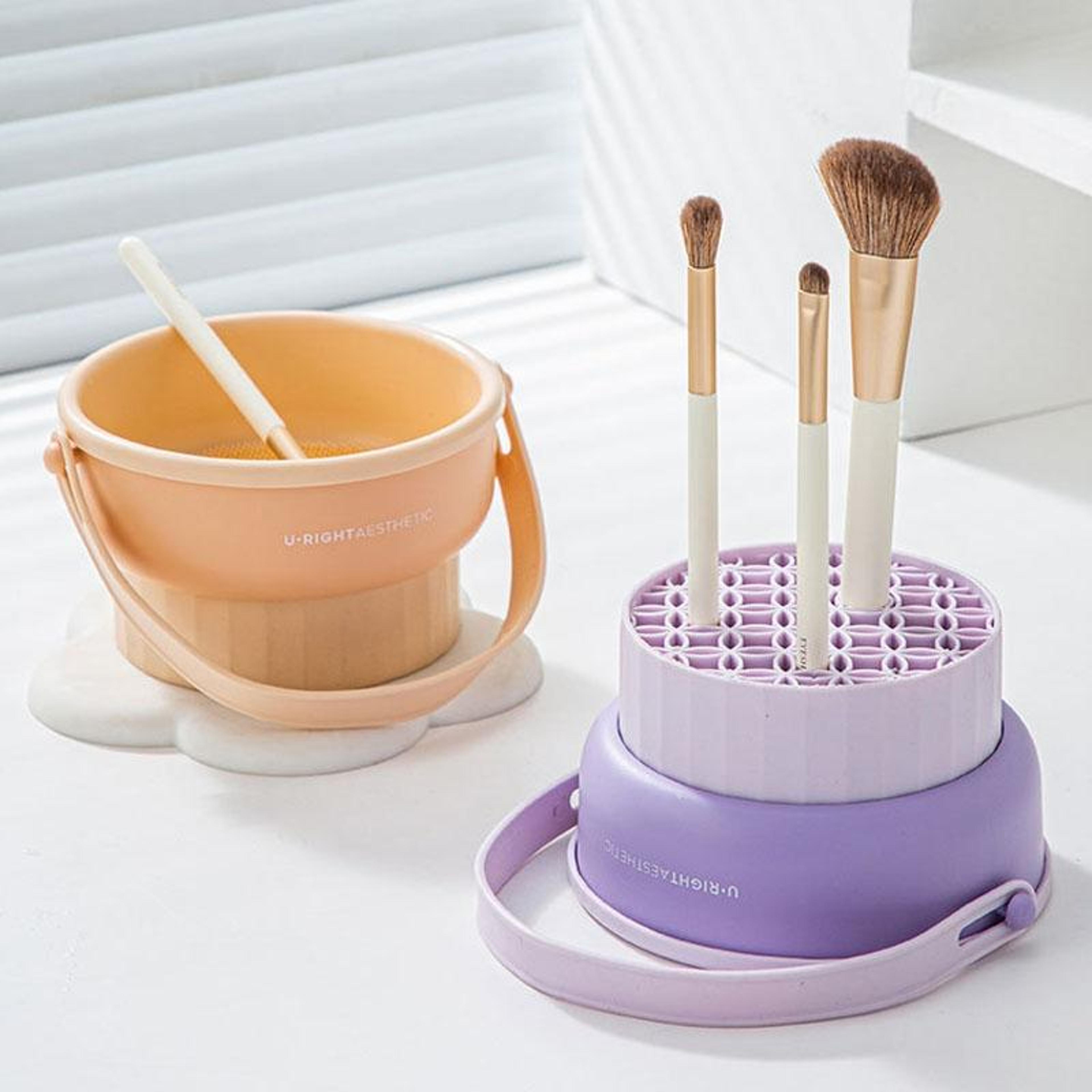 Silicone Makeup Brush Cleaner Bowl With Drying Rack And Storage For Beauty Tools 6