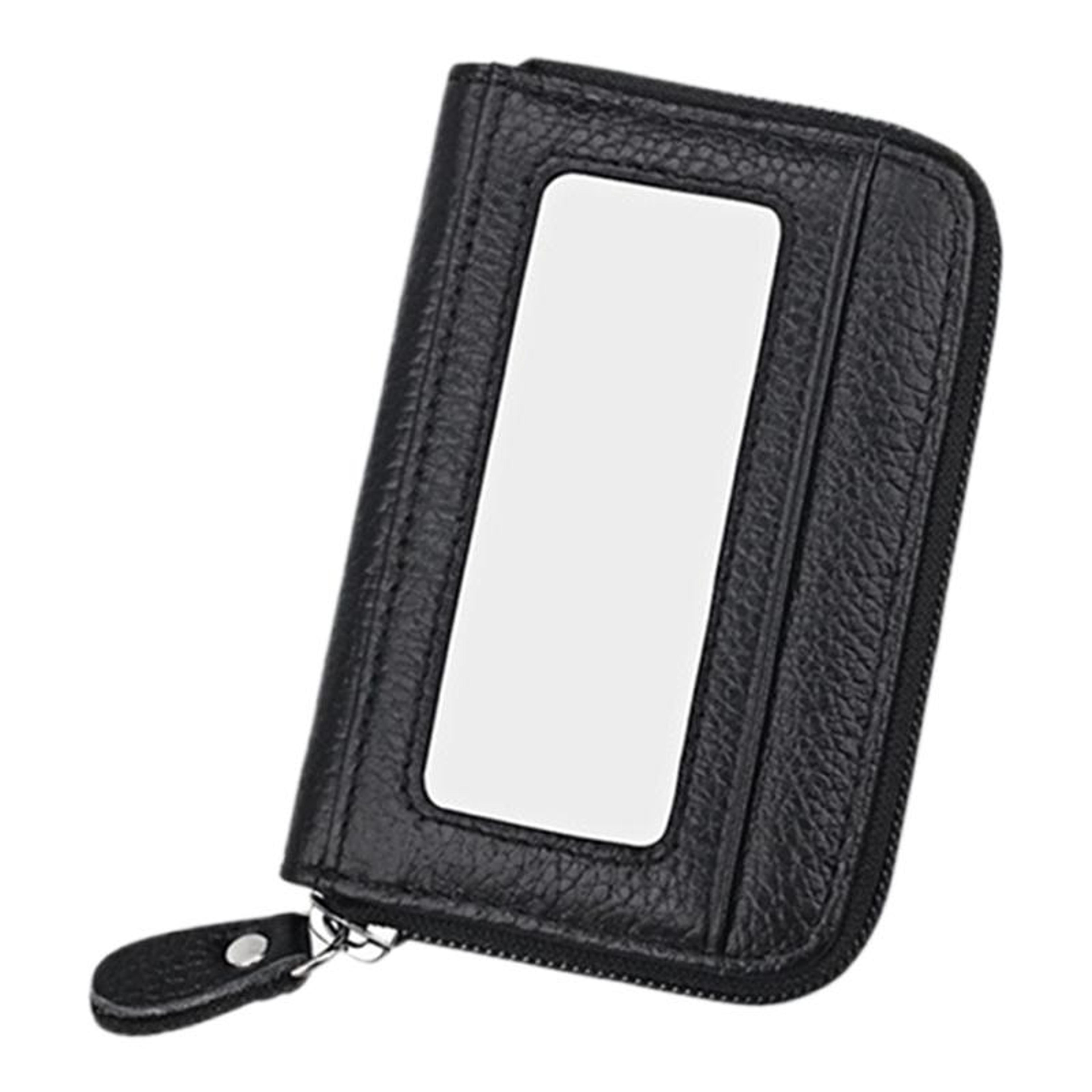 RFID Blocking Leather Card Holder Wallet Slim Zipper Cowhide Organizer With 12 Slots 1