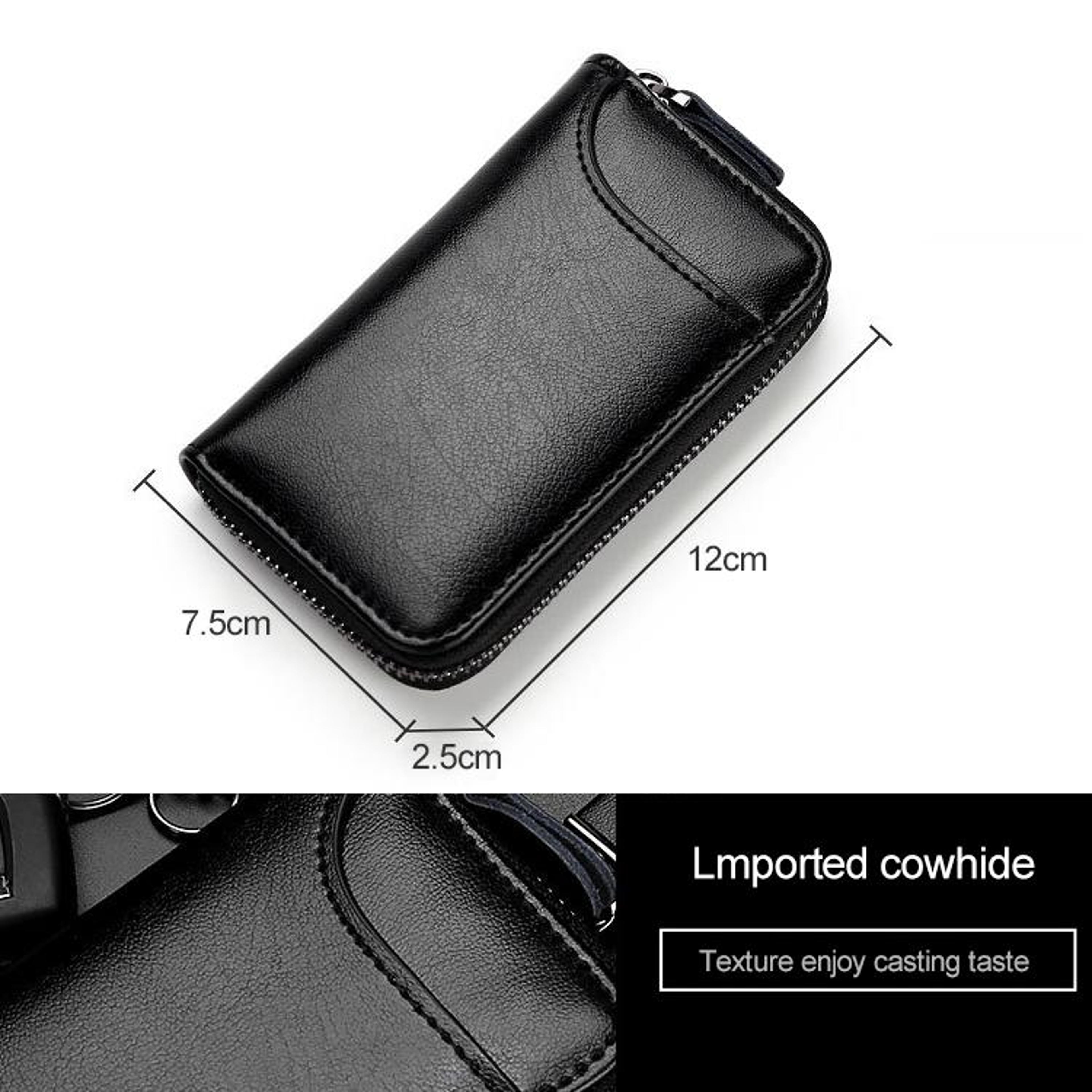 Large Capacity Leather Key Organizer Wallet Zipper Key Holder Case 2