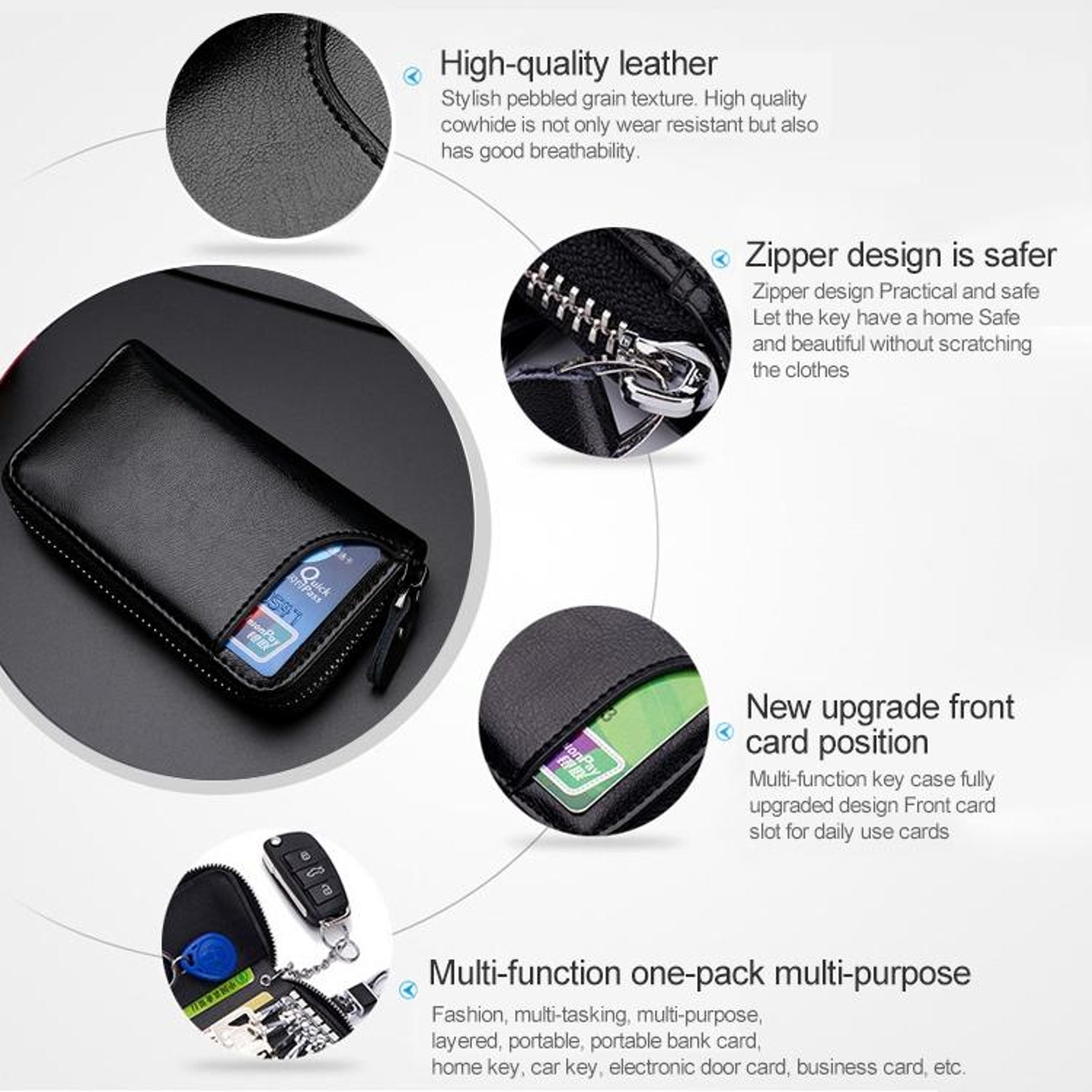 Large Capacity Leather Key Organizer Wallet Zipper Key Holder Case 5