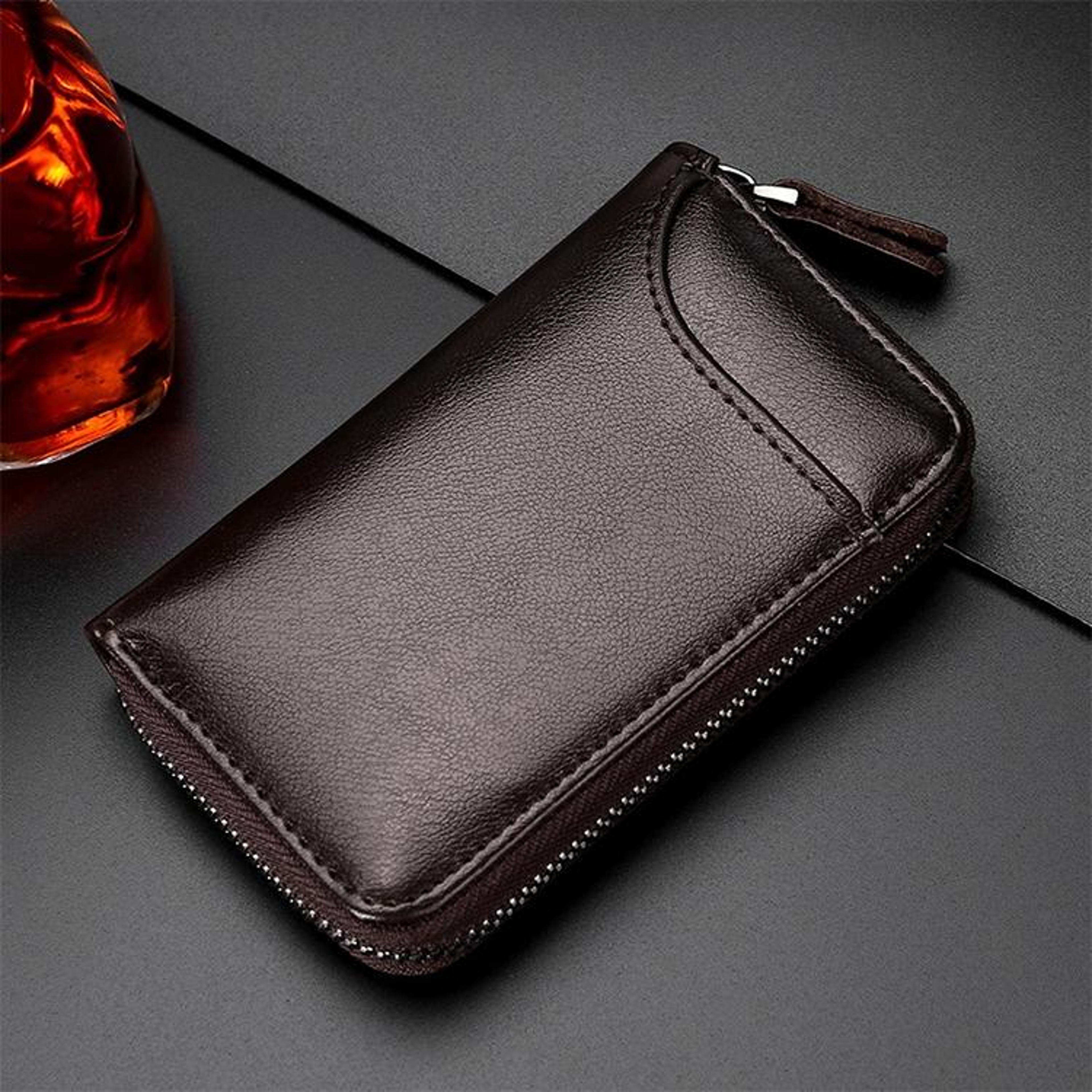 Large Capacity Leather Key Organizer Wallet Zipper Key Holder Case 8
