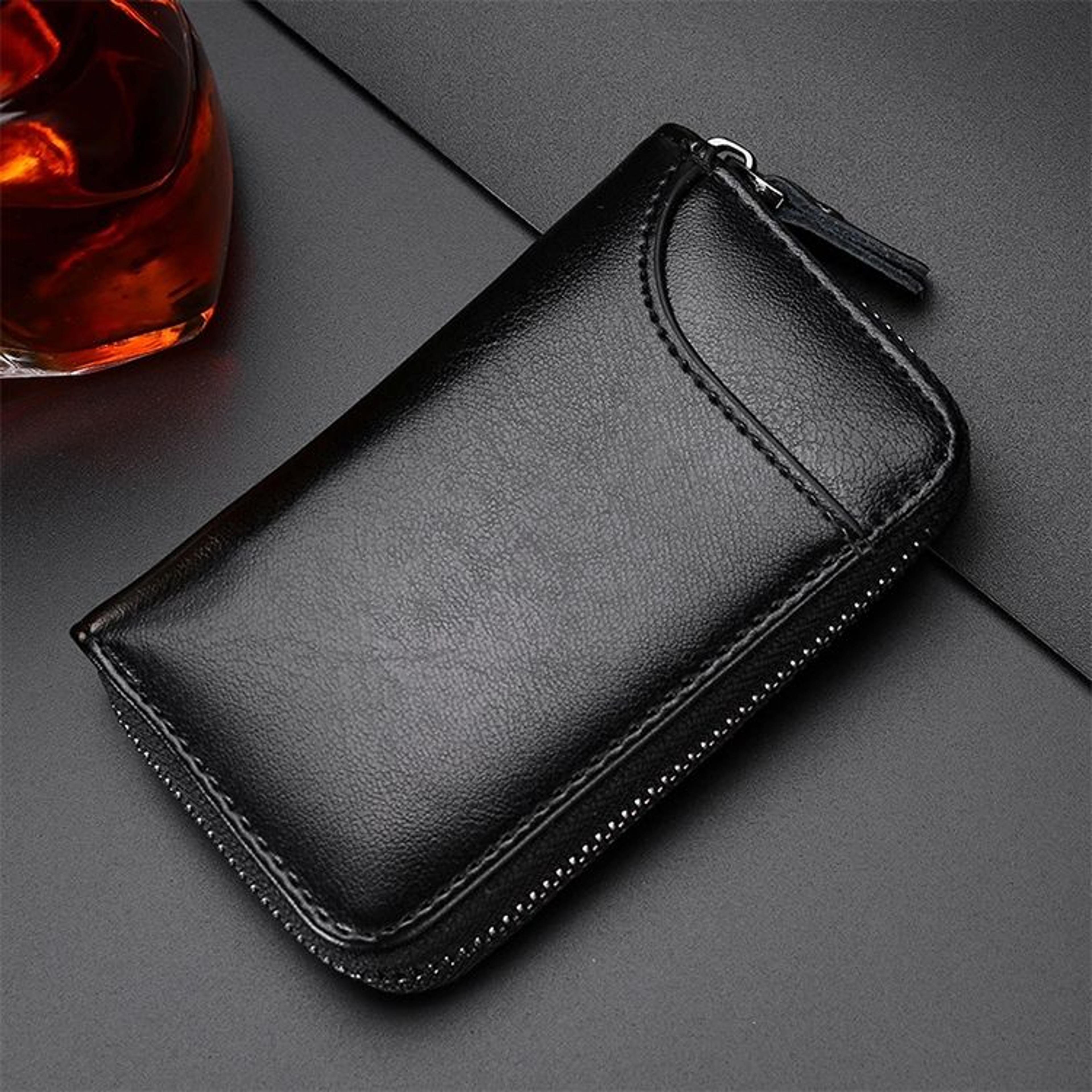Large Capacity Leather Key Organizer Wallet Zipper Key Holder Case 7