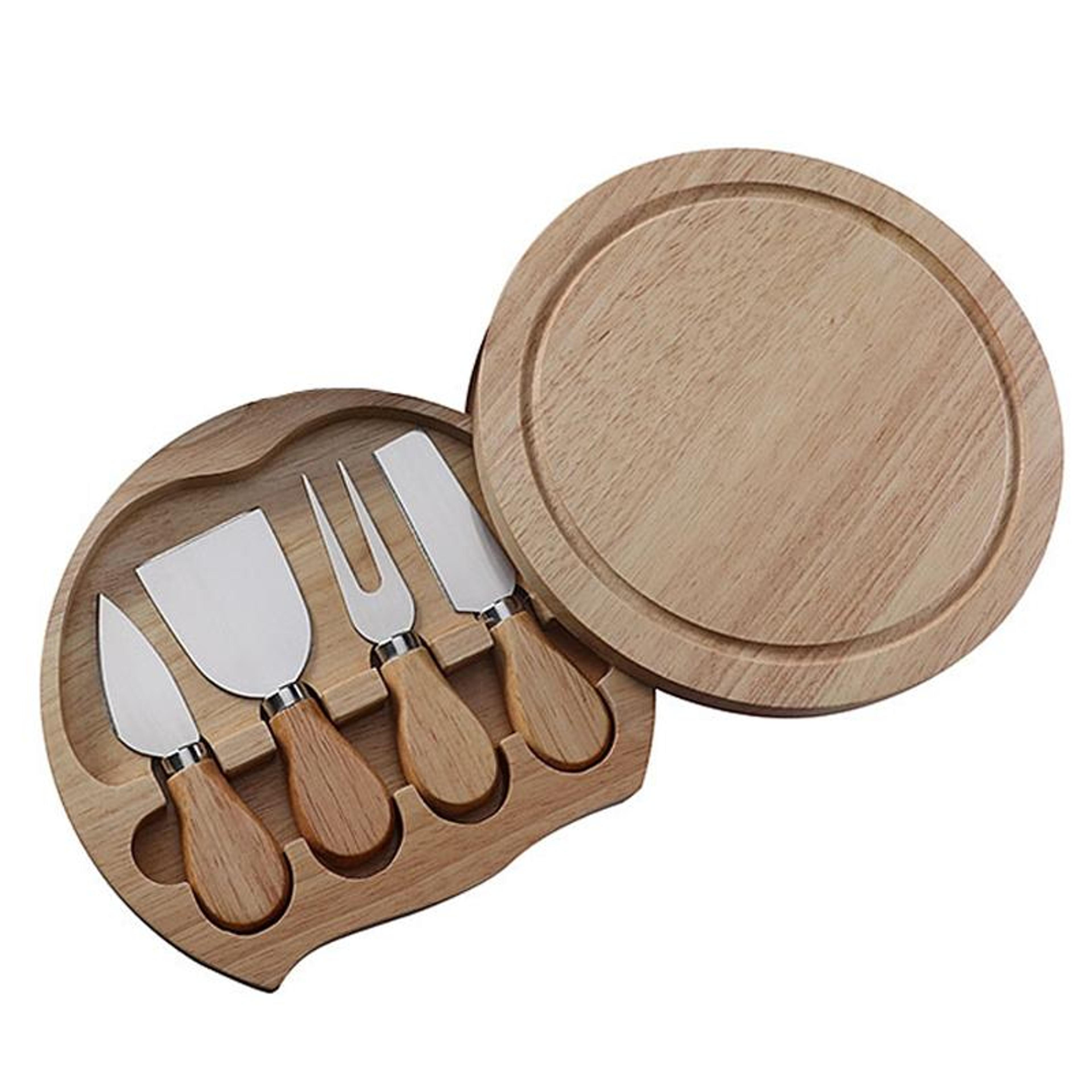 elegant oak cheese knife set with storage box, stainless steel cheese tools