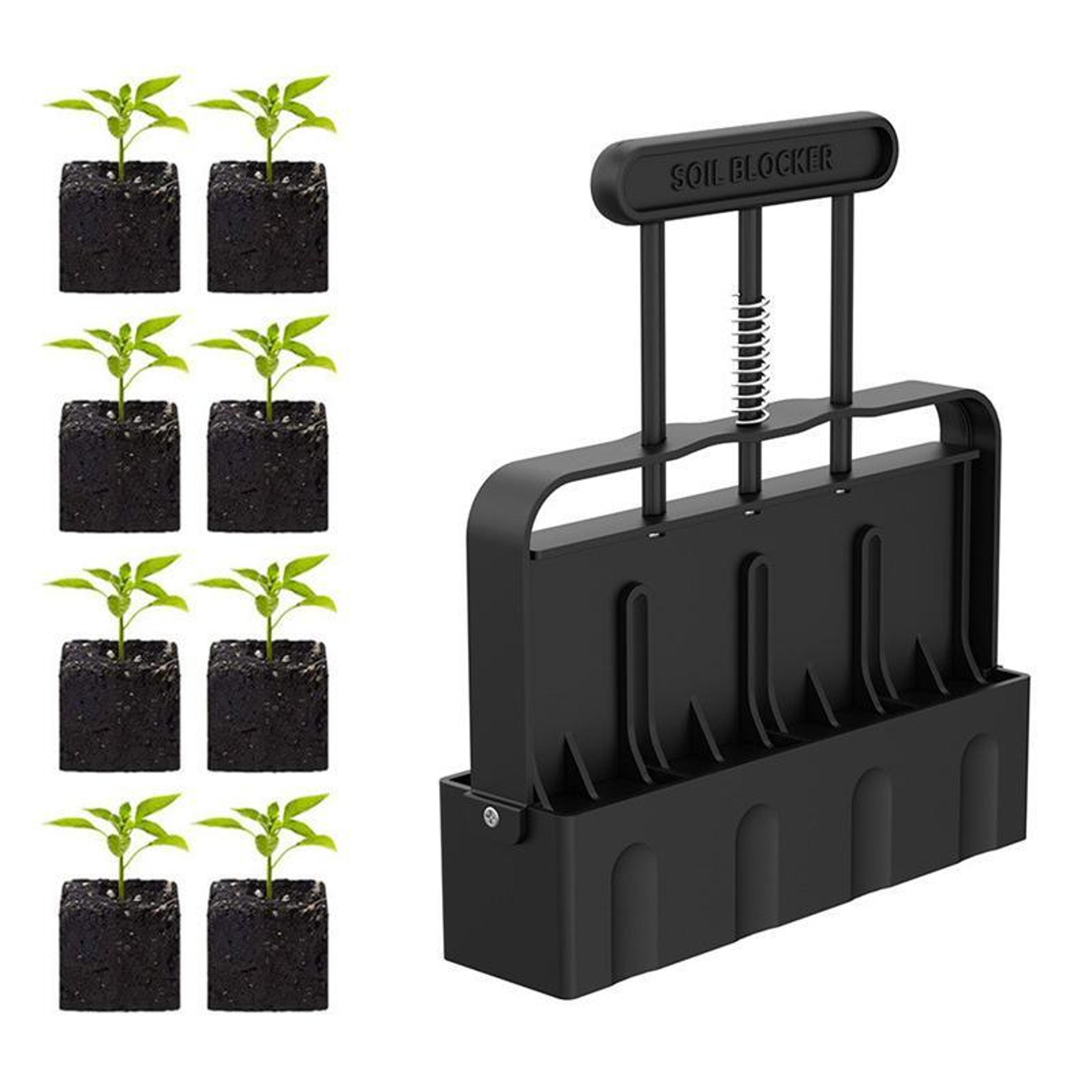 4-cell seedling planter tool for easy transplanting, ergonomic soil block maker for garden & greenhouse