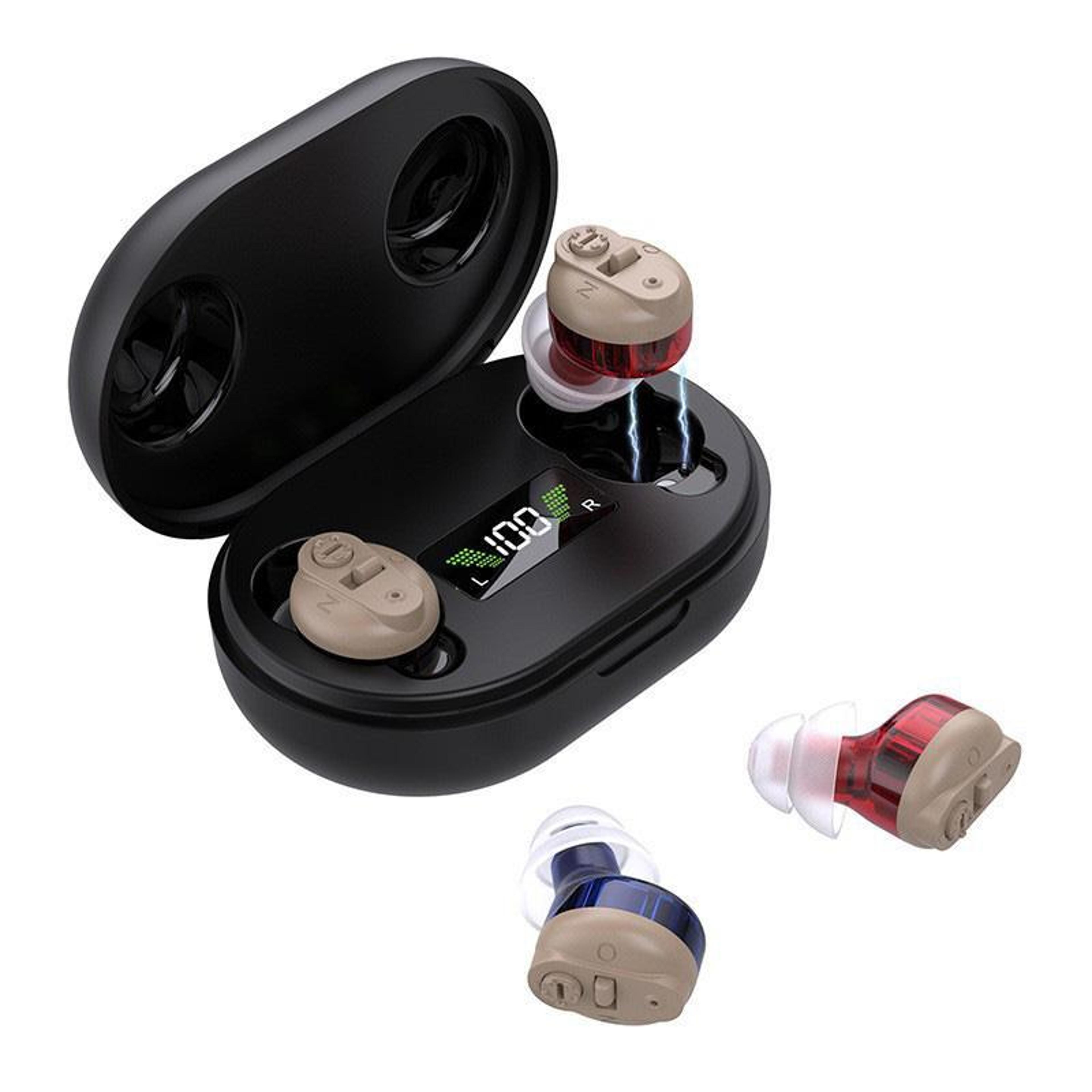 invisible rechargeable hearing aids for seniors with noise reduction & digital charging case