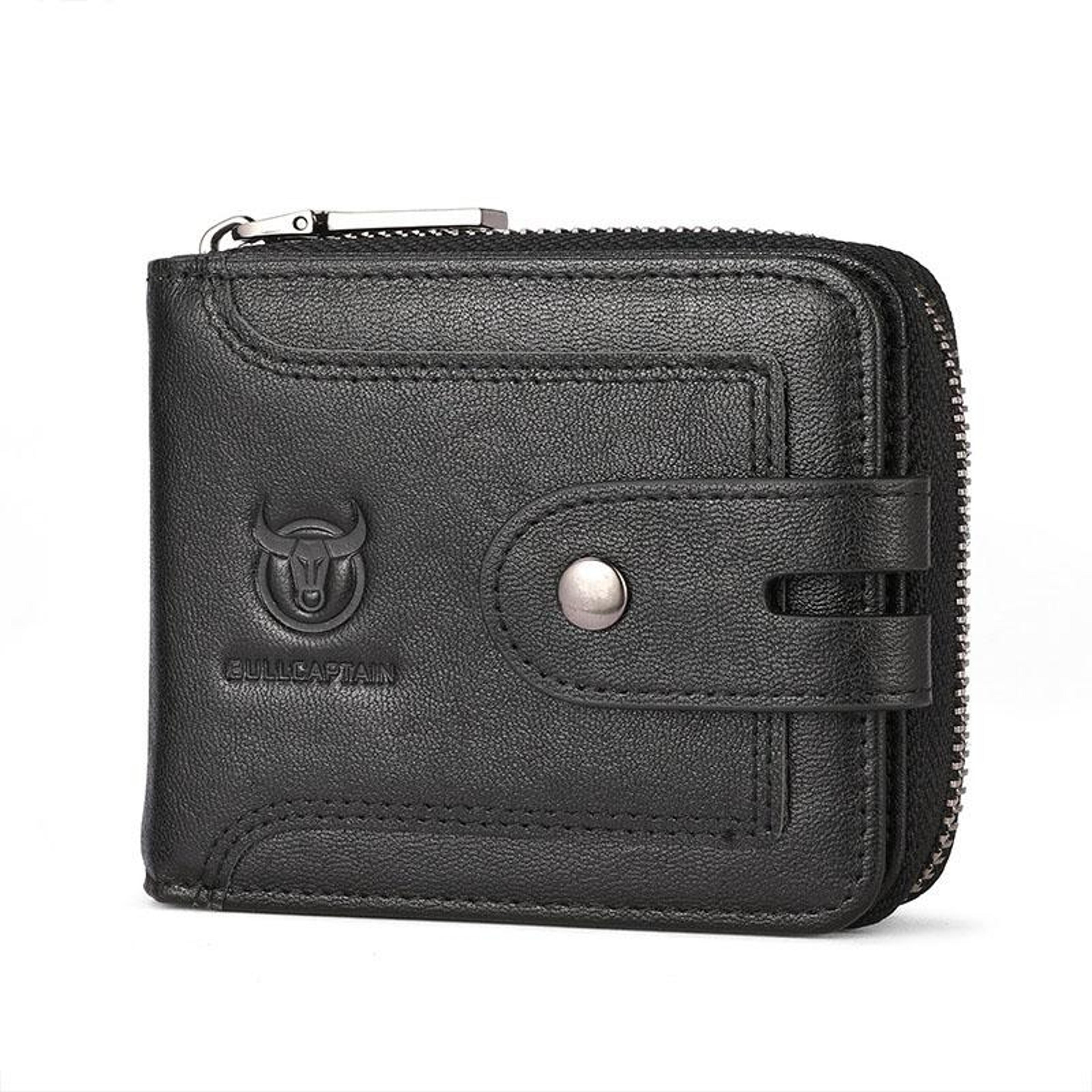 Vintage RFID Blocking Leather Wallet For Men With Zipper Card Holder 10