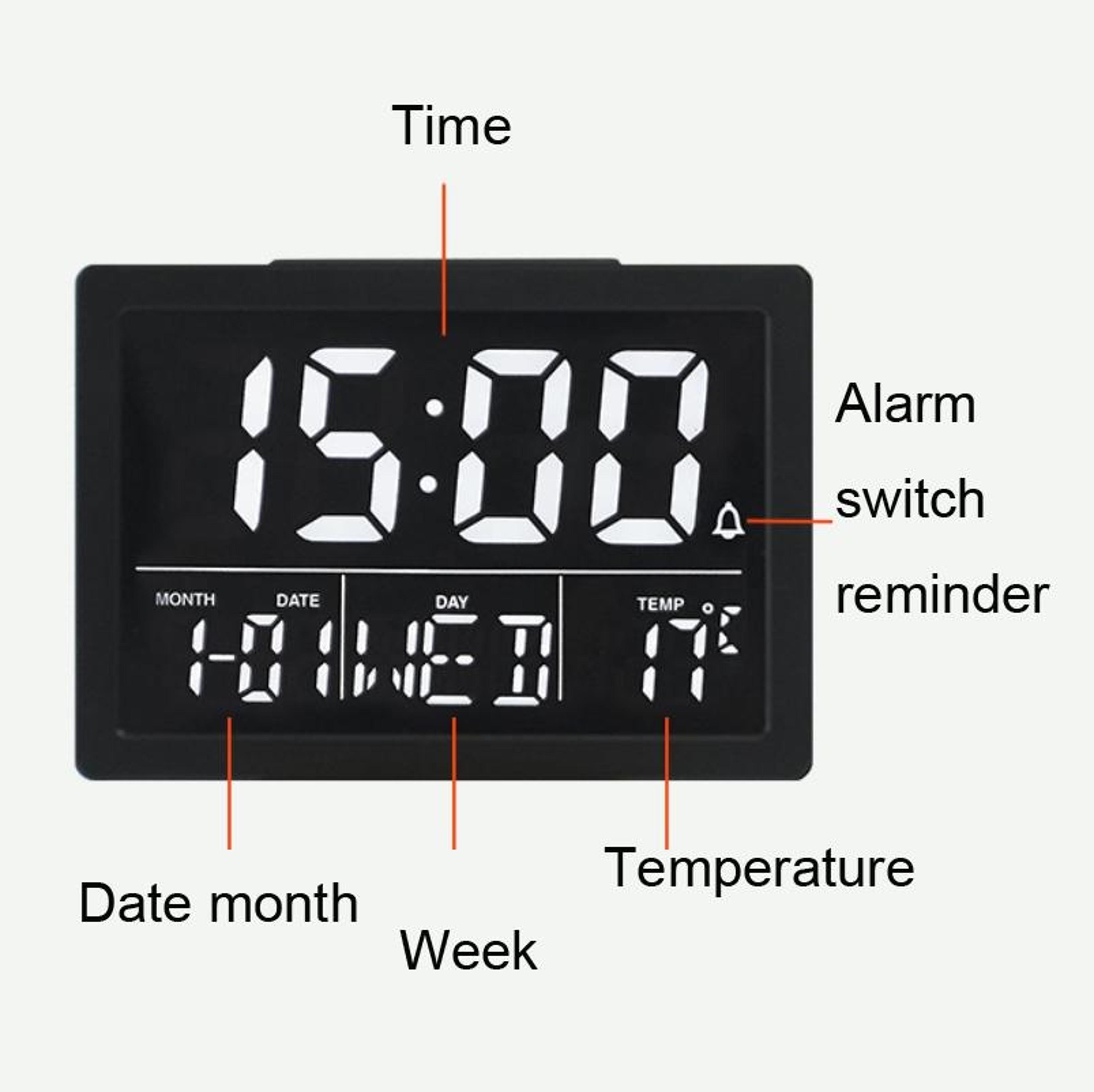 Smart LED Alarm Clock With Large Display Temperature Monitor  Snooze For Bedroom 2