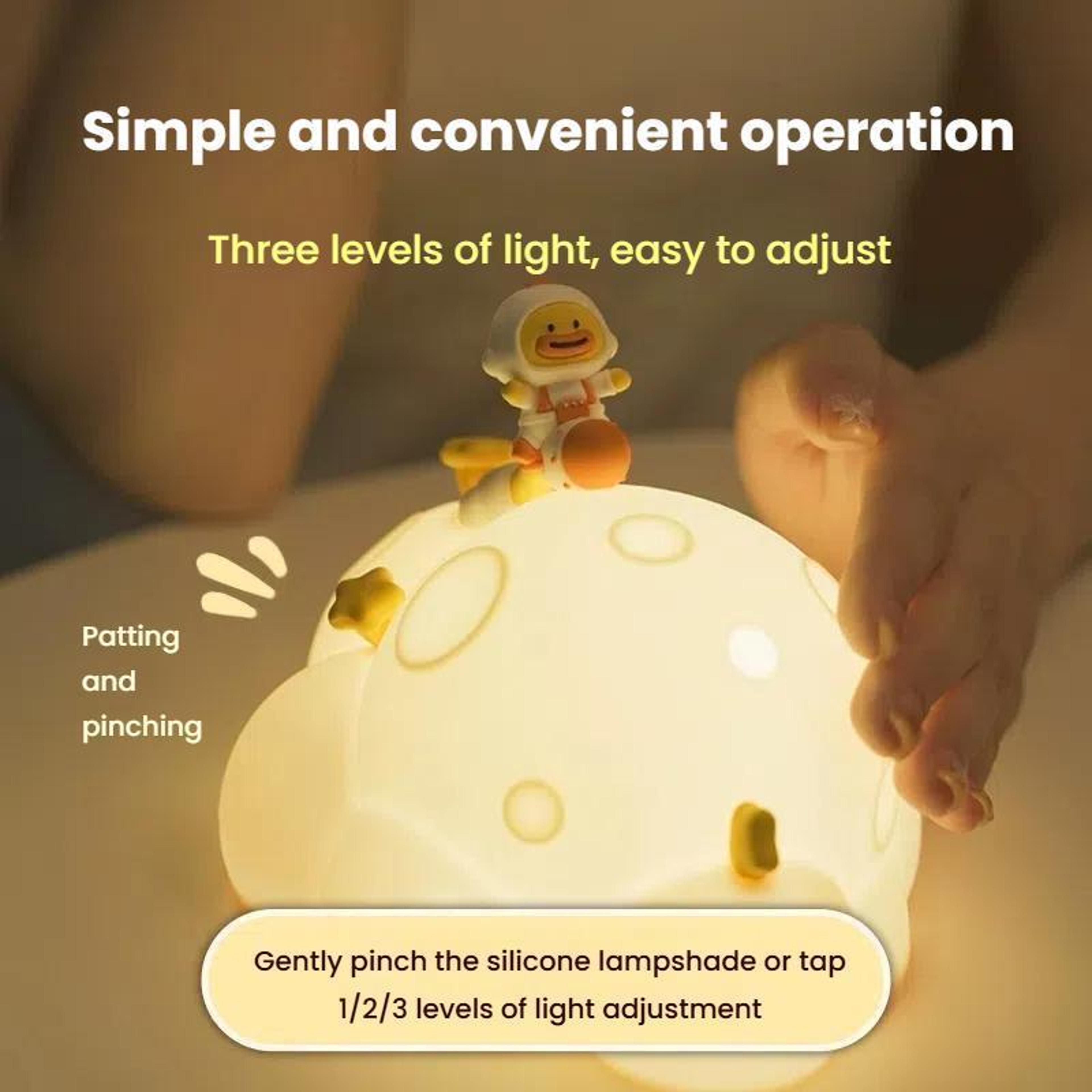 Astronaut Moon Silicone Night Light For Kids Rechargeable Warm LED Nursery Lamp 1