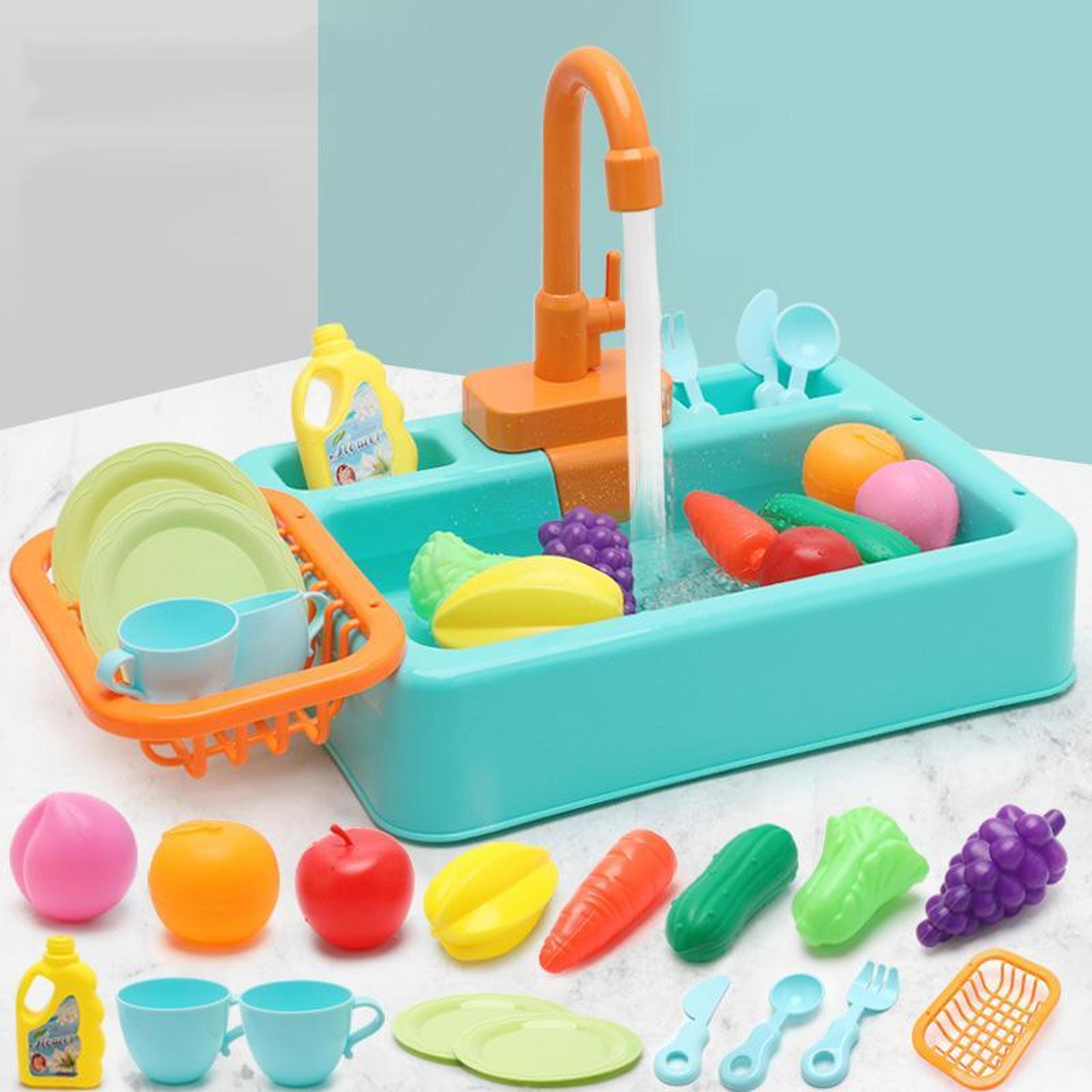 Kids Pretend Play Dishwasher Sink Set With Running Water Kitchen Toys For Toddlers 14