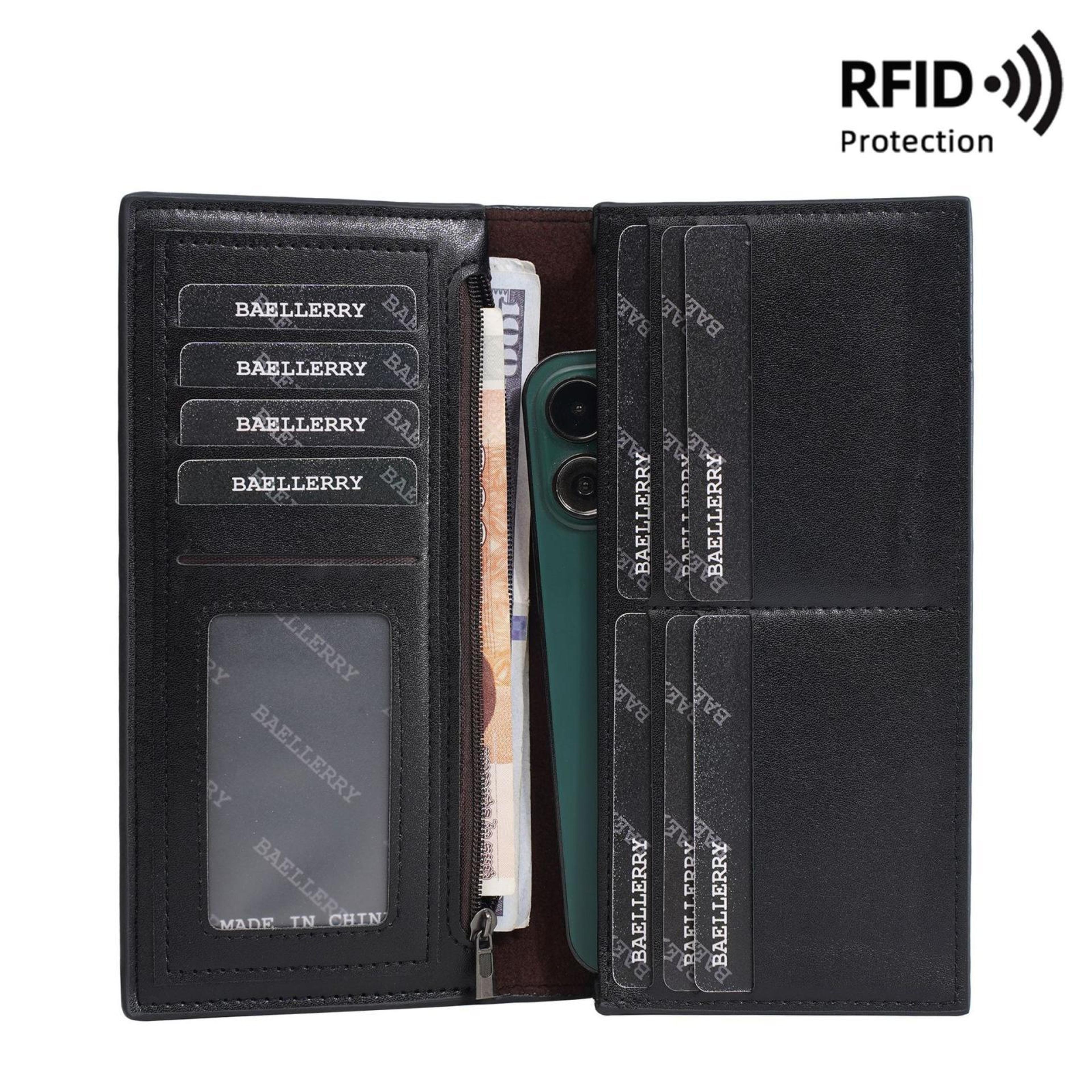Men Vintage Leather RFID Wallet Long Bifold Zip Card Holder 3