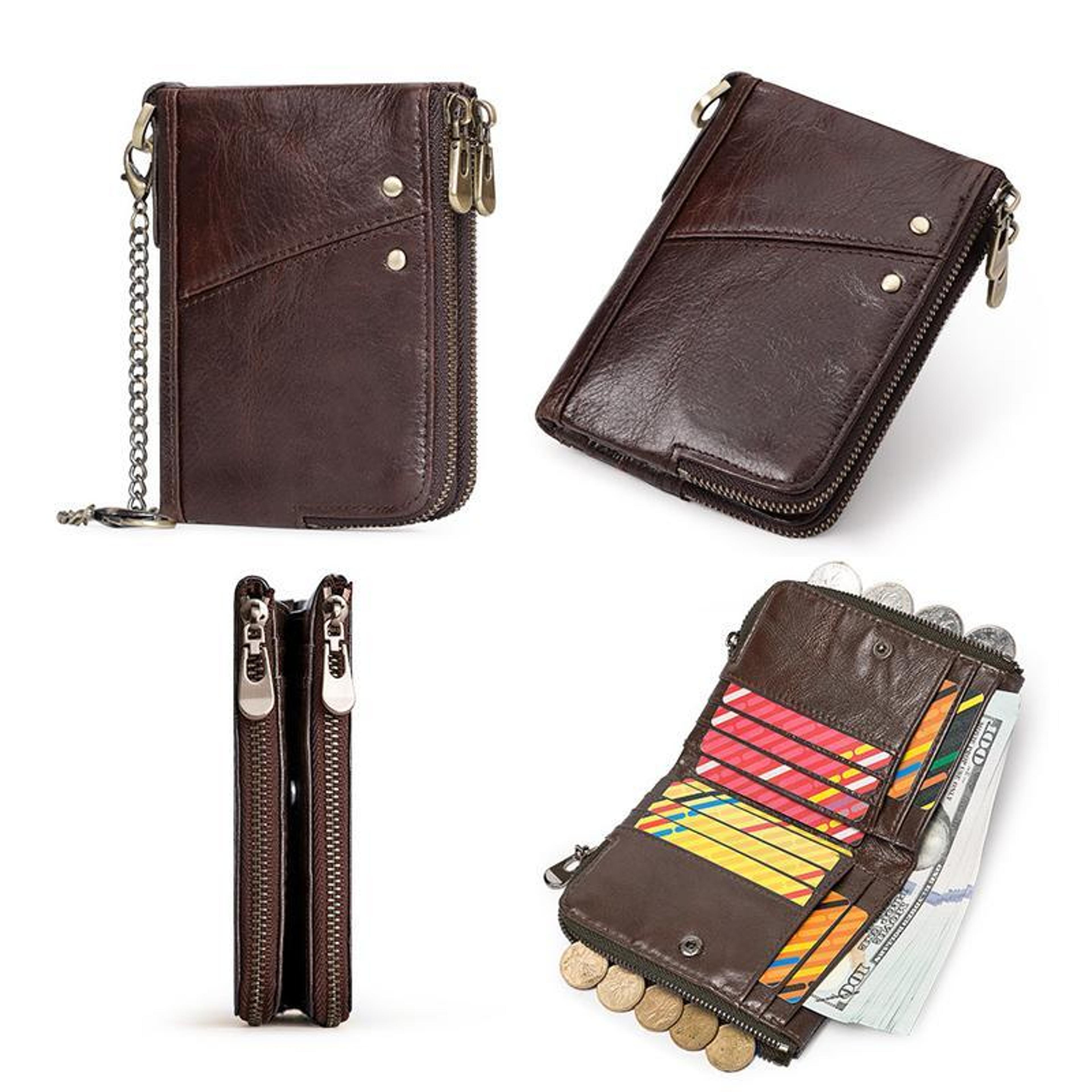 RFID Blocking Leather Double Zipper Wallet For Men With Large Capacity Card Organizer 5