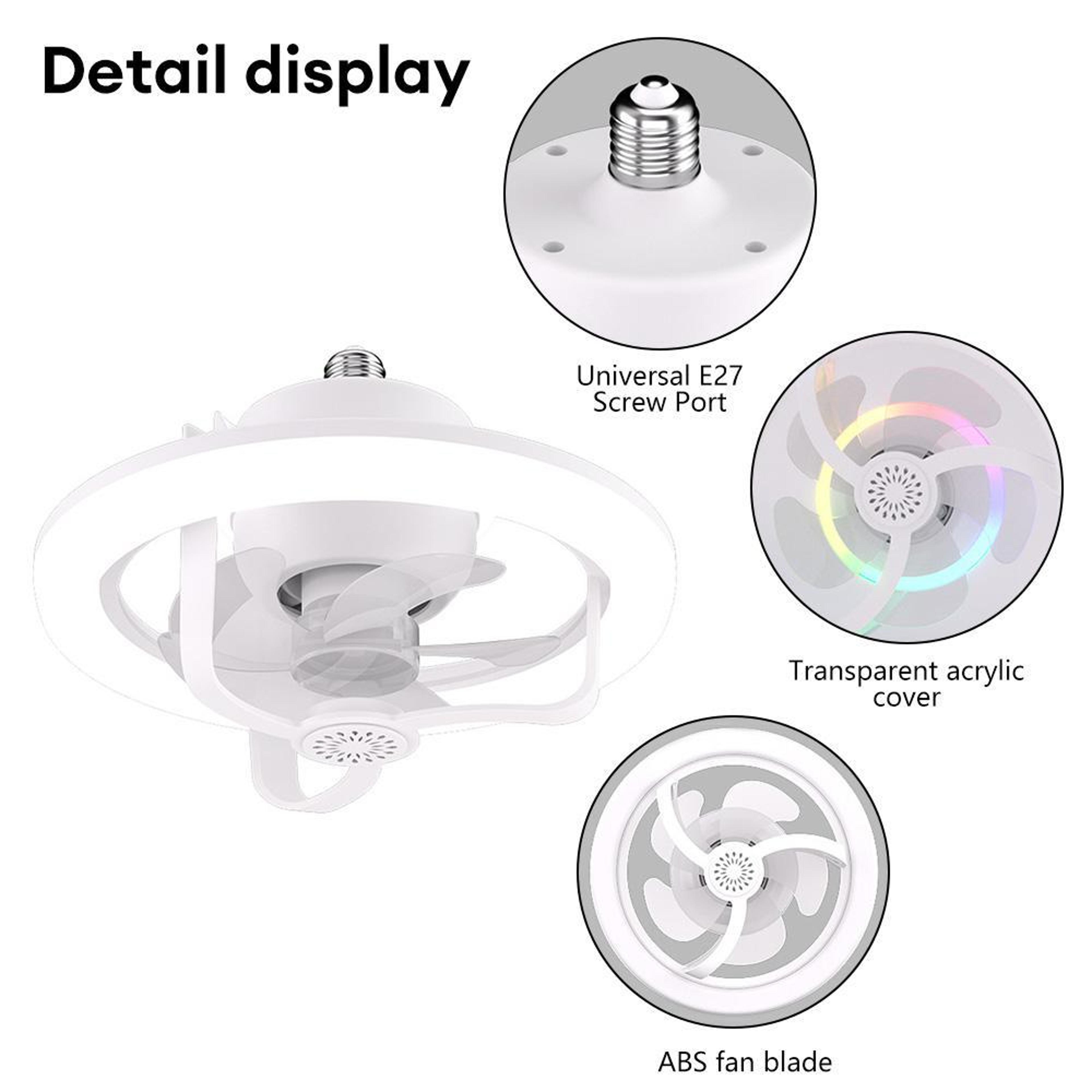 RGB Ceiling Fan Light With Remote Control E27 Socket 360 Airflow  Dimmable LED 6
