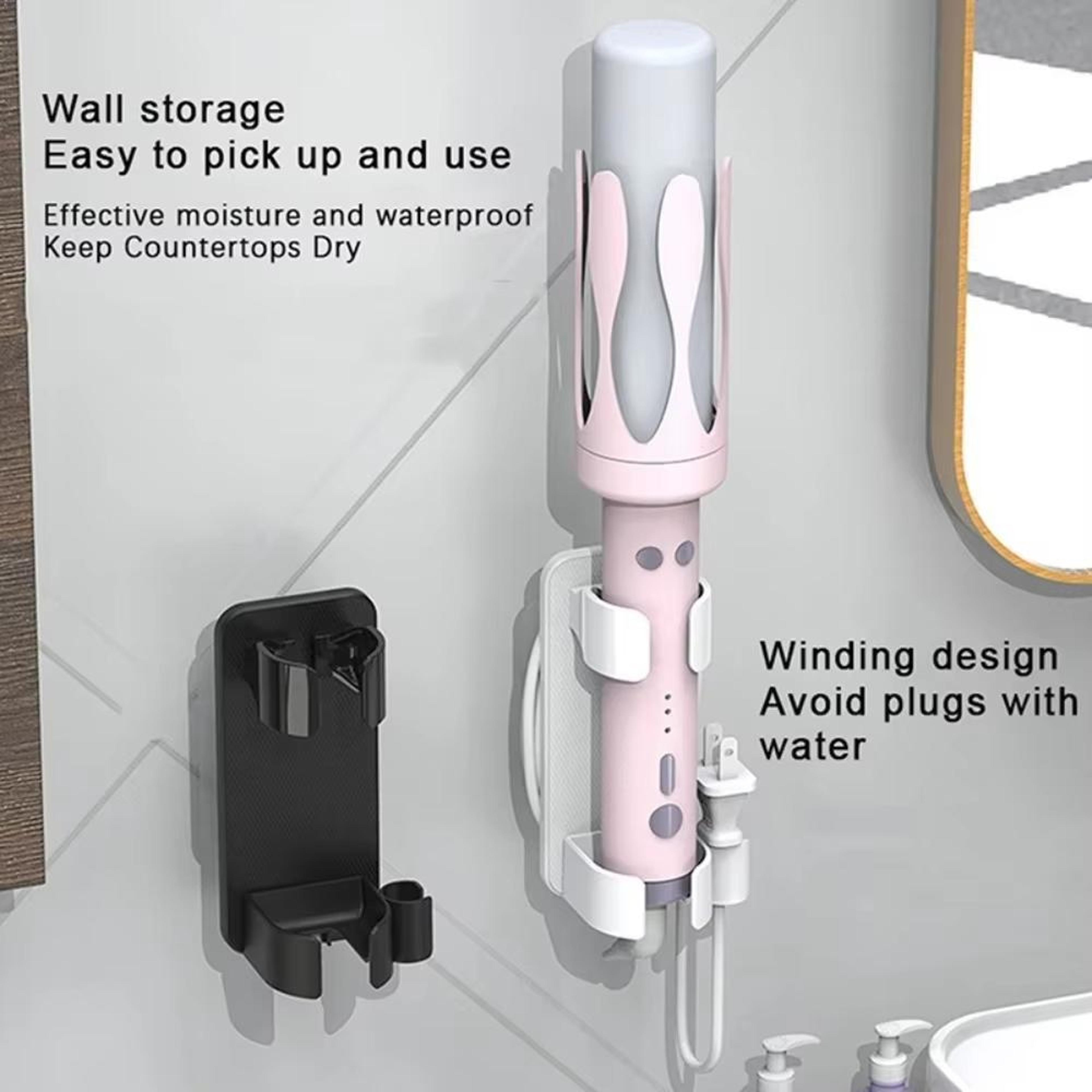 Wall Mounted Curling Iron Holder With Cord Wrap  Adjustable Clamp Storage 1