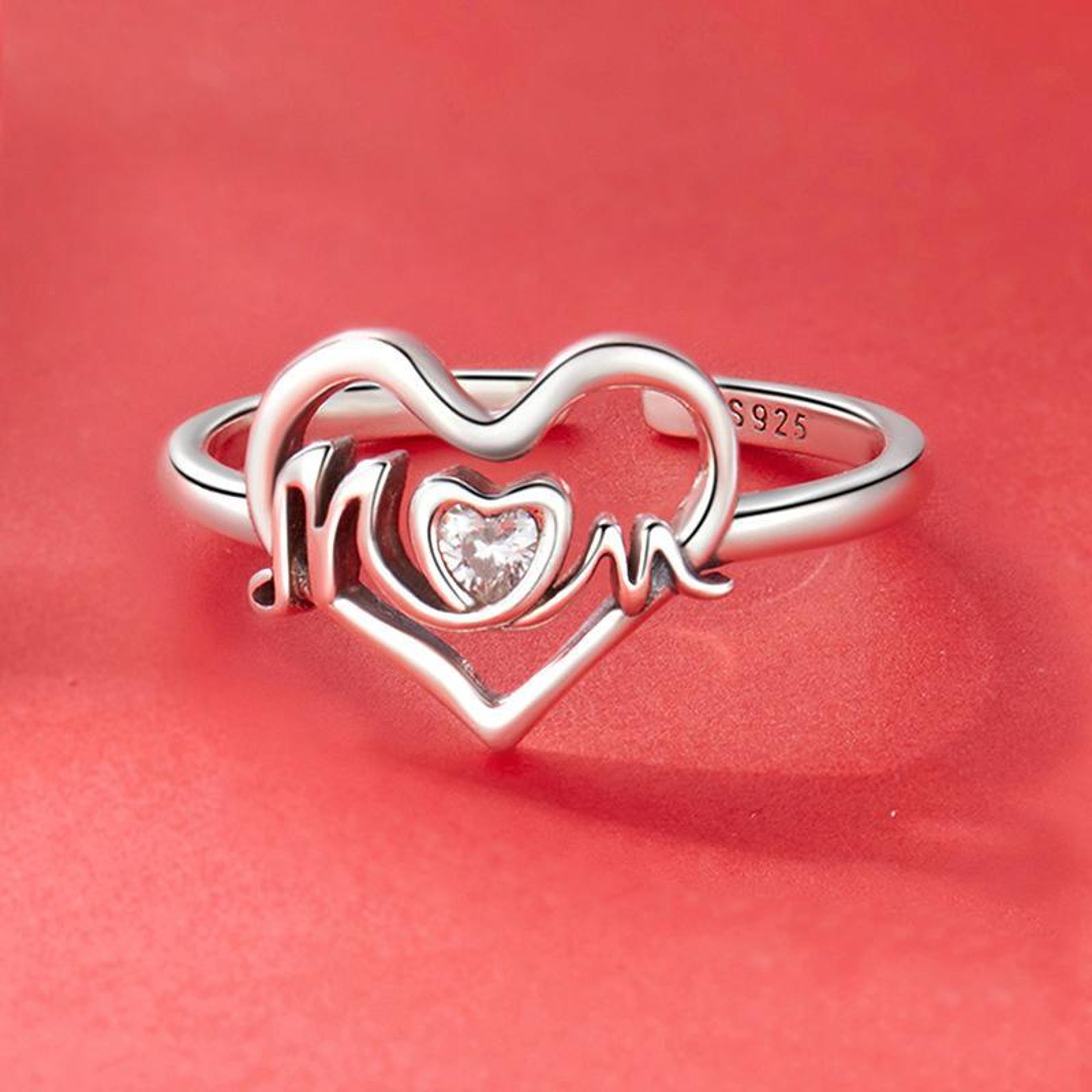 Sterling Silver Heart Ring For Women Adjustable Zircon Love Band Gift For Mom 1
