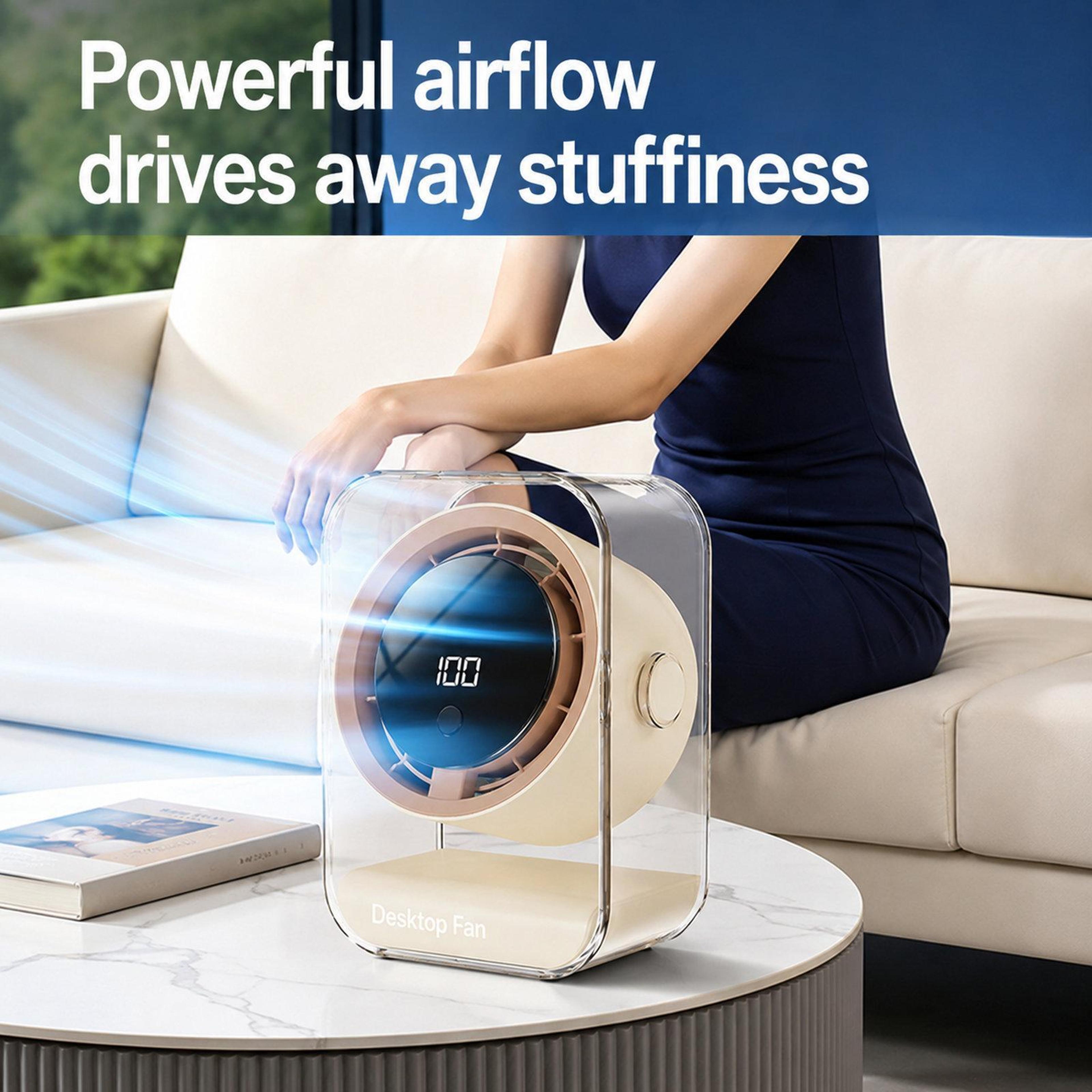F15 Portable Desk Fan With Digital Display Rechargeable Office Desk Fan And Smart Timer 1