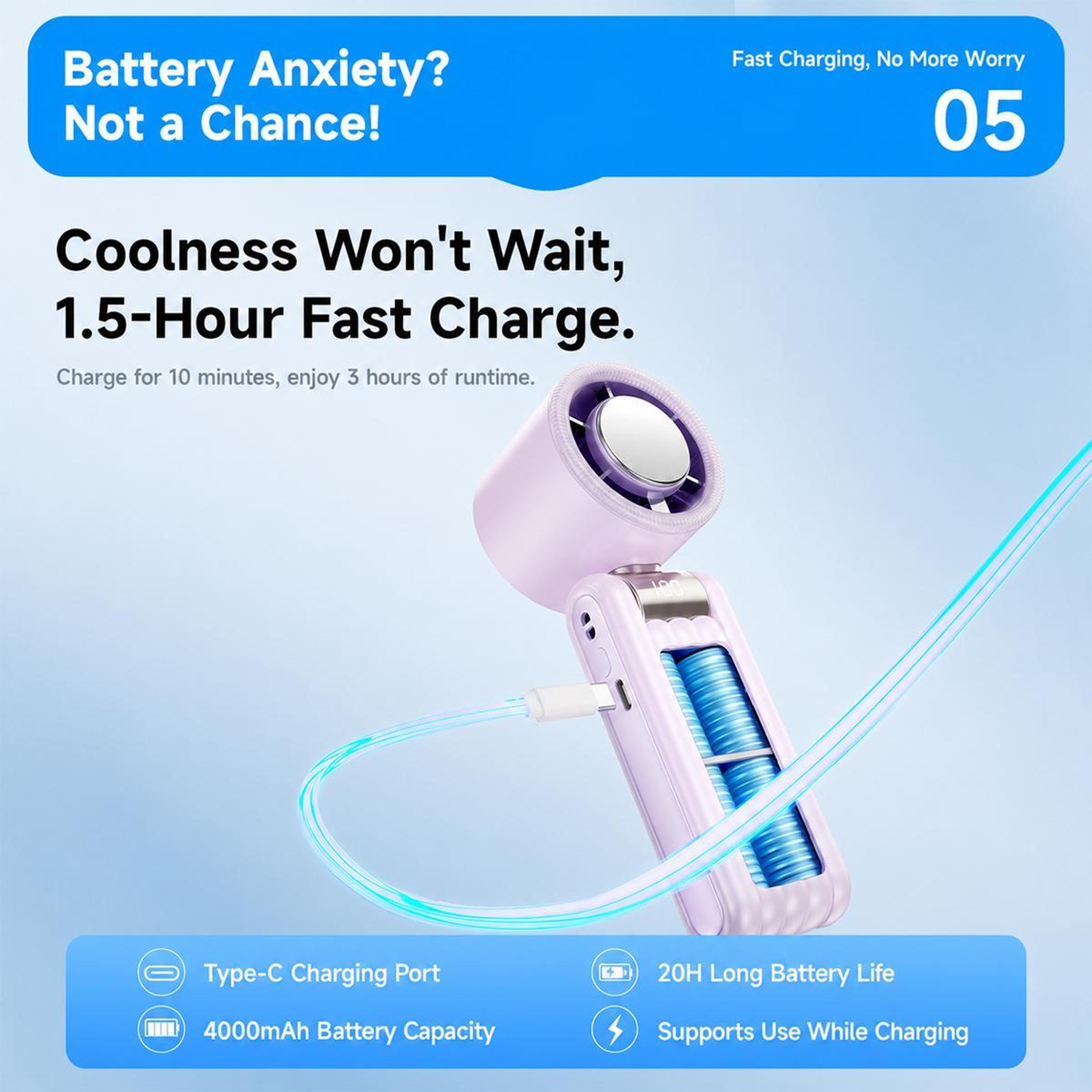 Y29 Handheld Cooling Fan Rechargeable Portable Fan With Digital Display And Folding Design 2