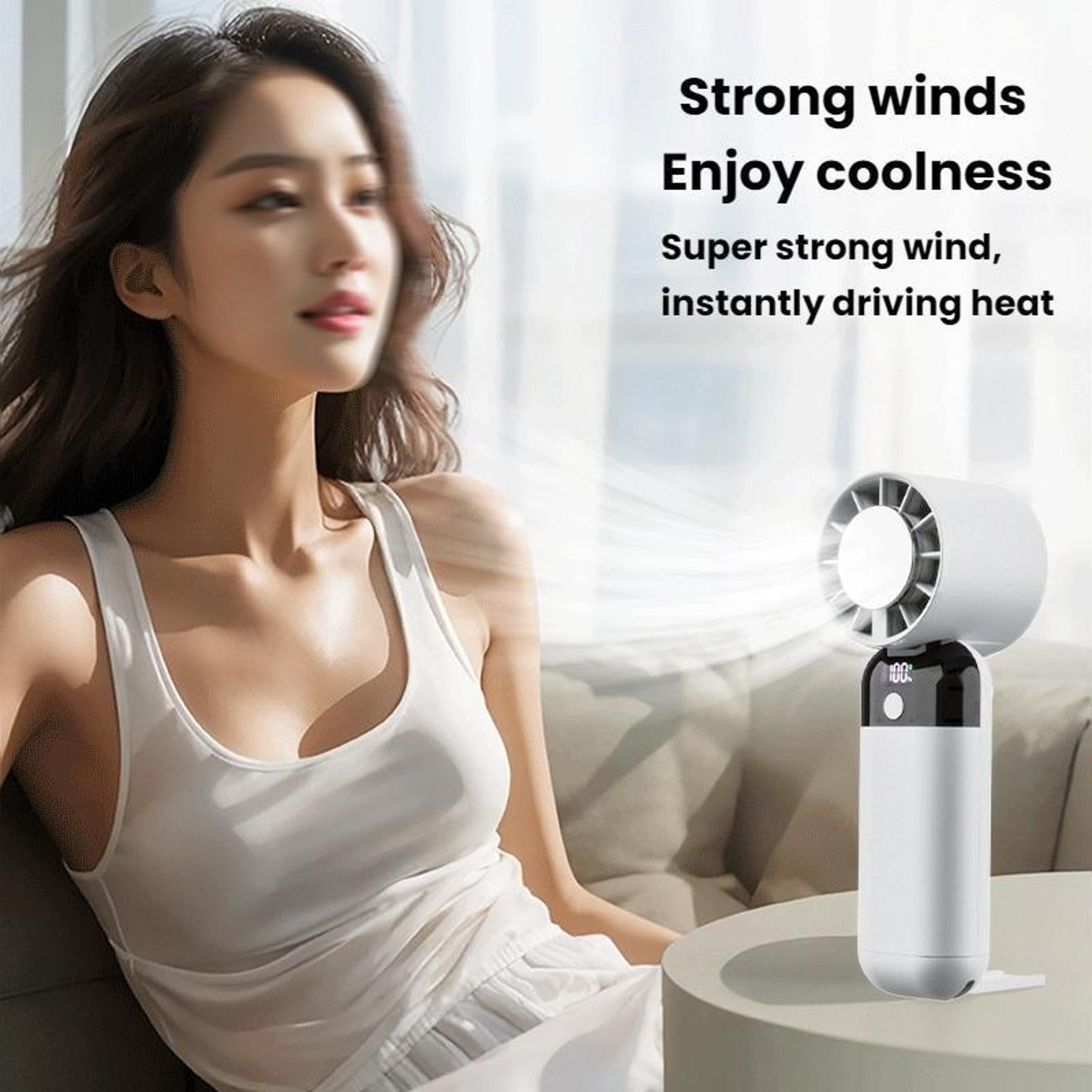 Digital Display Portable Cooling Fan USB Rechargeable Handheld Neck Fan With Cold Compress 1