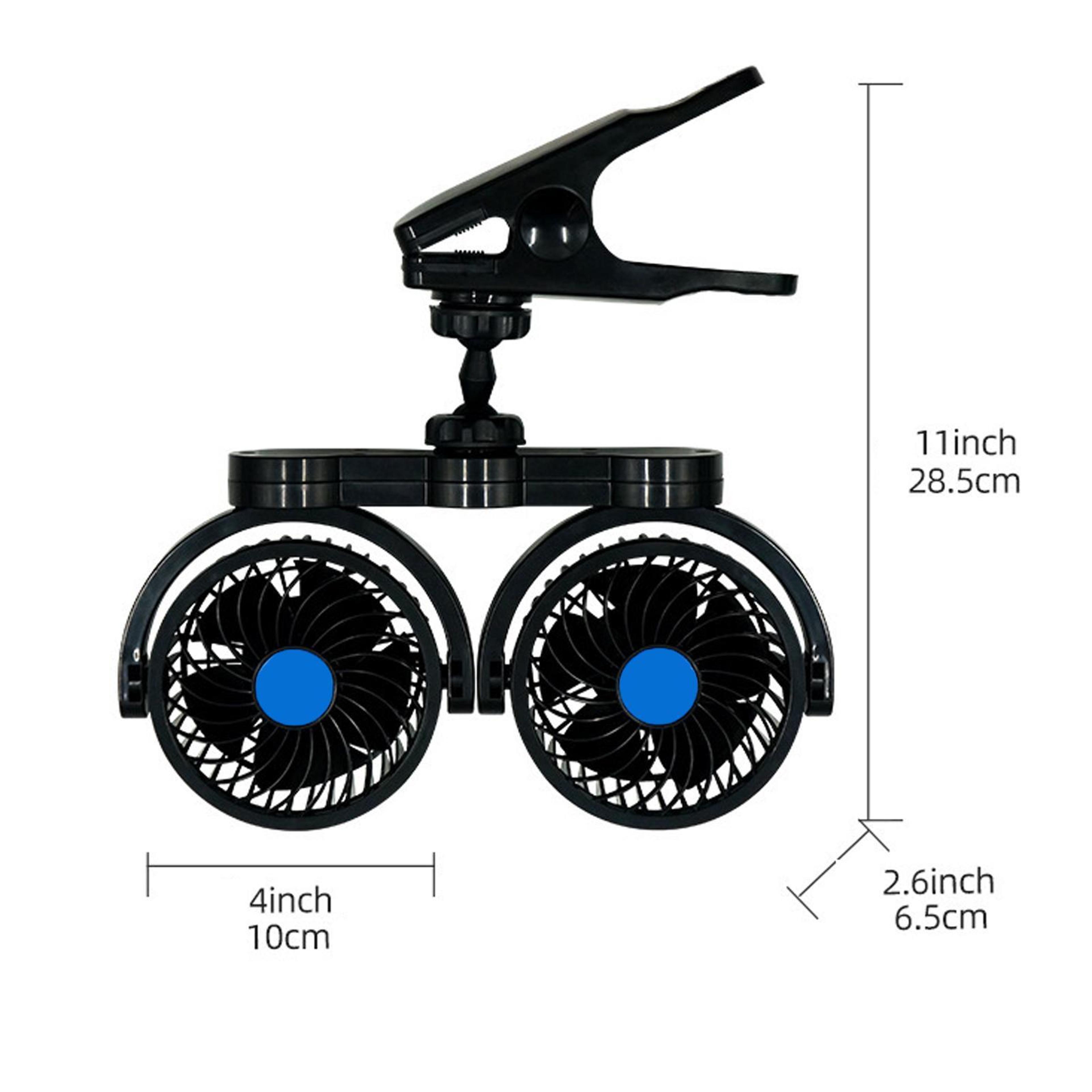 Portable Dual Head Car Fan Clip On Car Cooling Fan With Stepless Speed Control 1