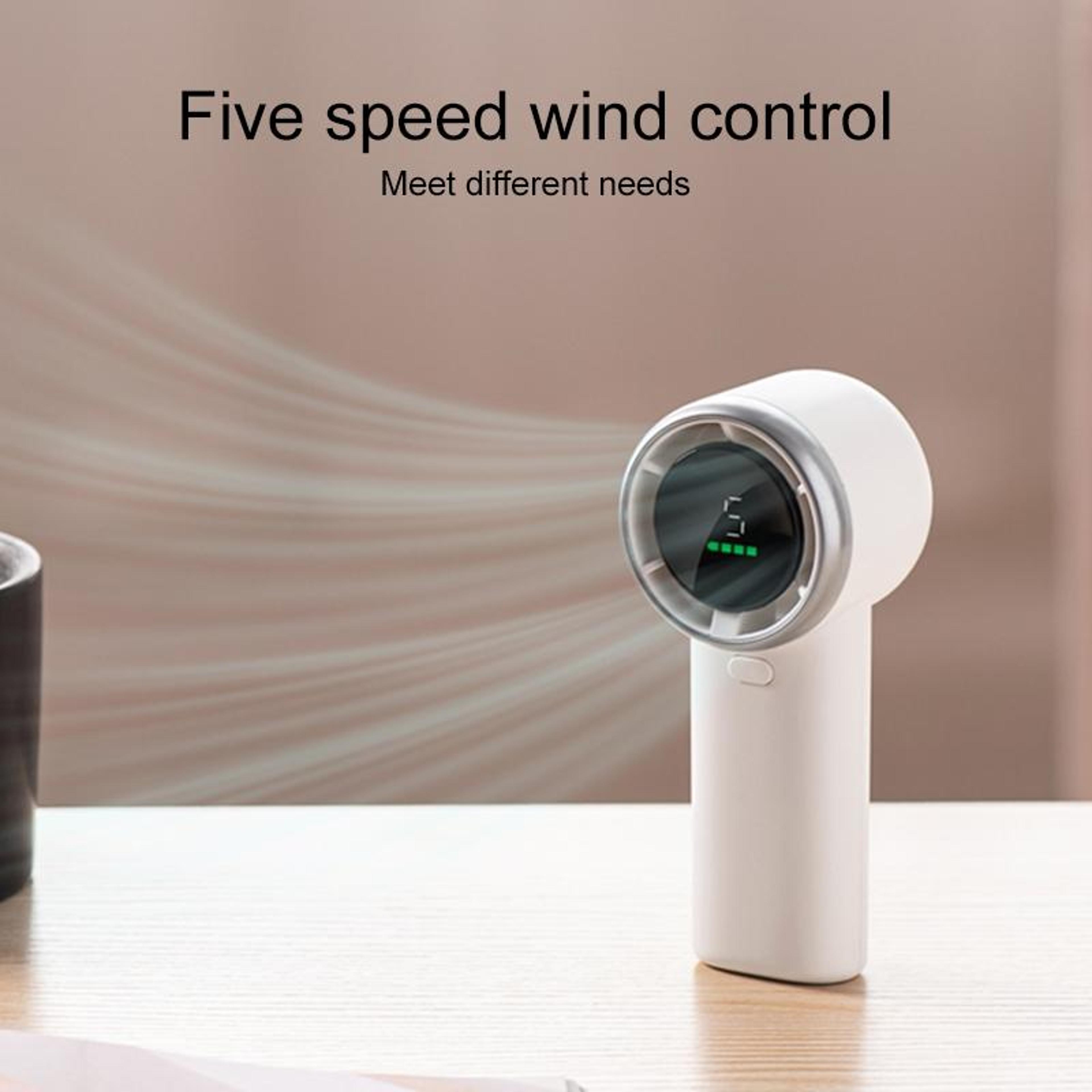 HD Digital Display Handheld Turbo Fan Portable Rechargeable Fan With 5 Speeds USB Type C 2