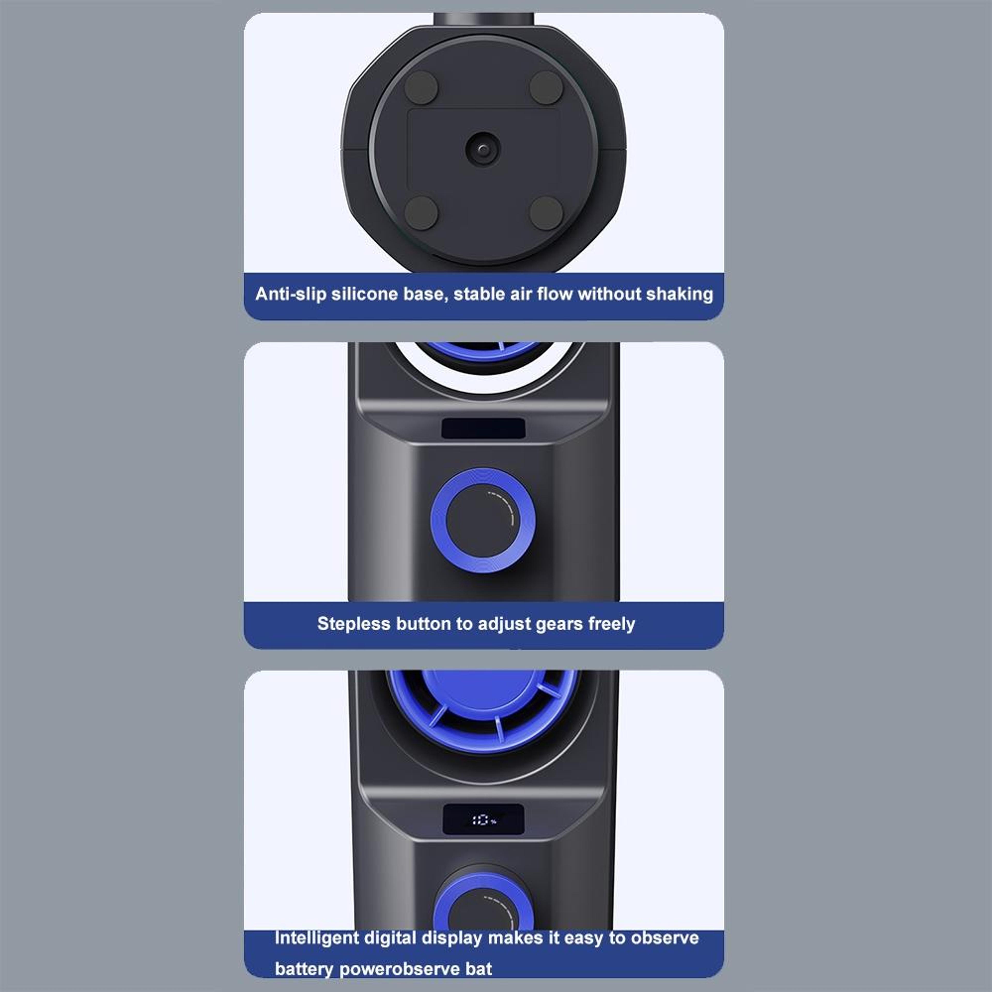 Smart Desk Tower Fan With Digital Display 100 Speed Rechargeable Oscillating Portable Cooling Fan 5