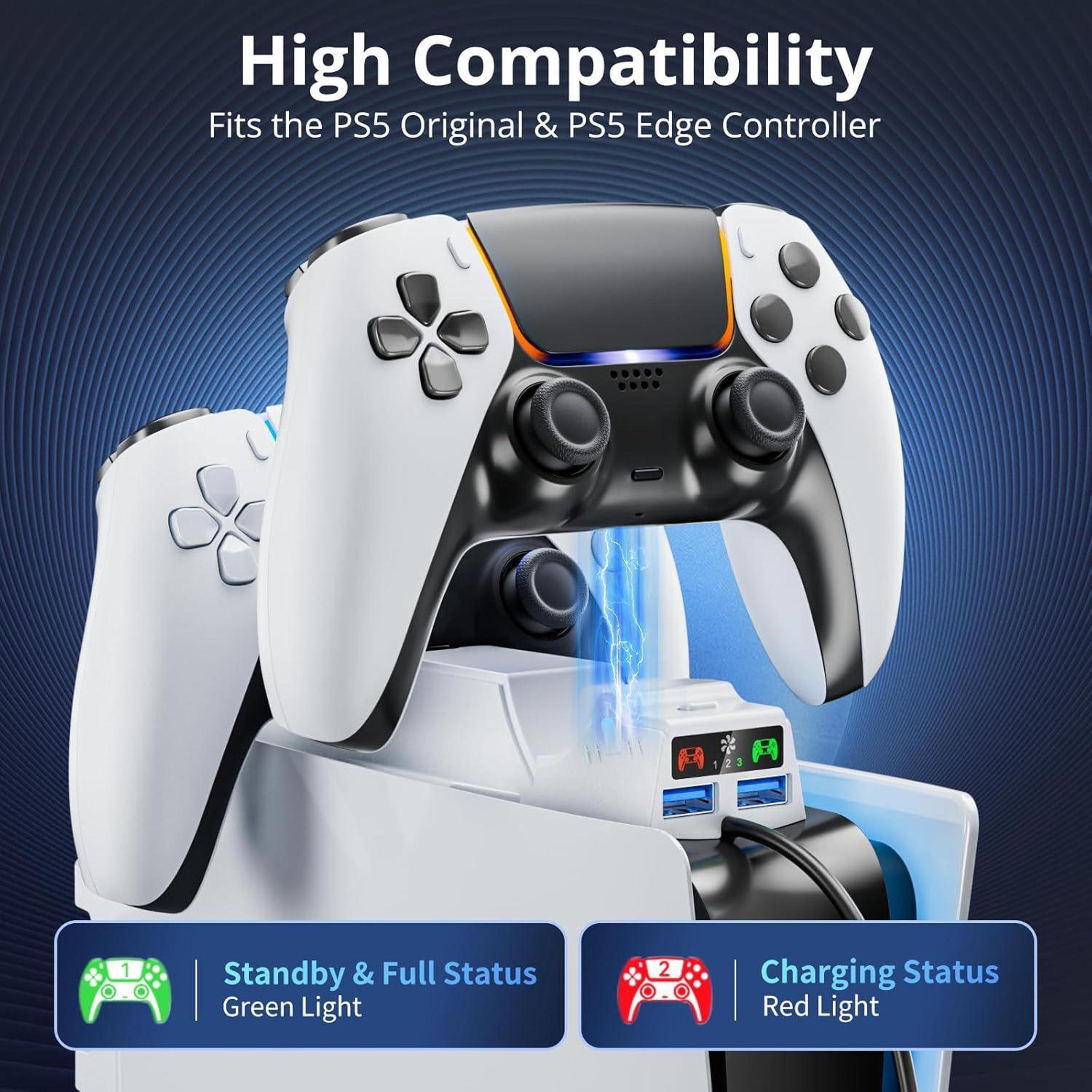 PS5 Slim Charging Station With Cooling Fan DualSense Controller Charger RGB Gaming Dock 3
