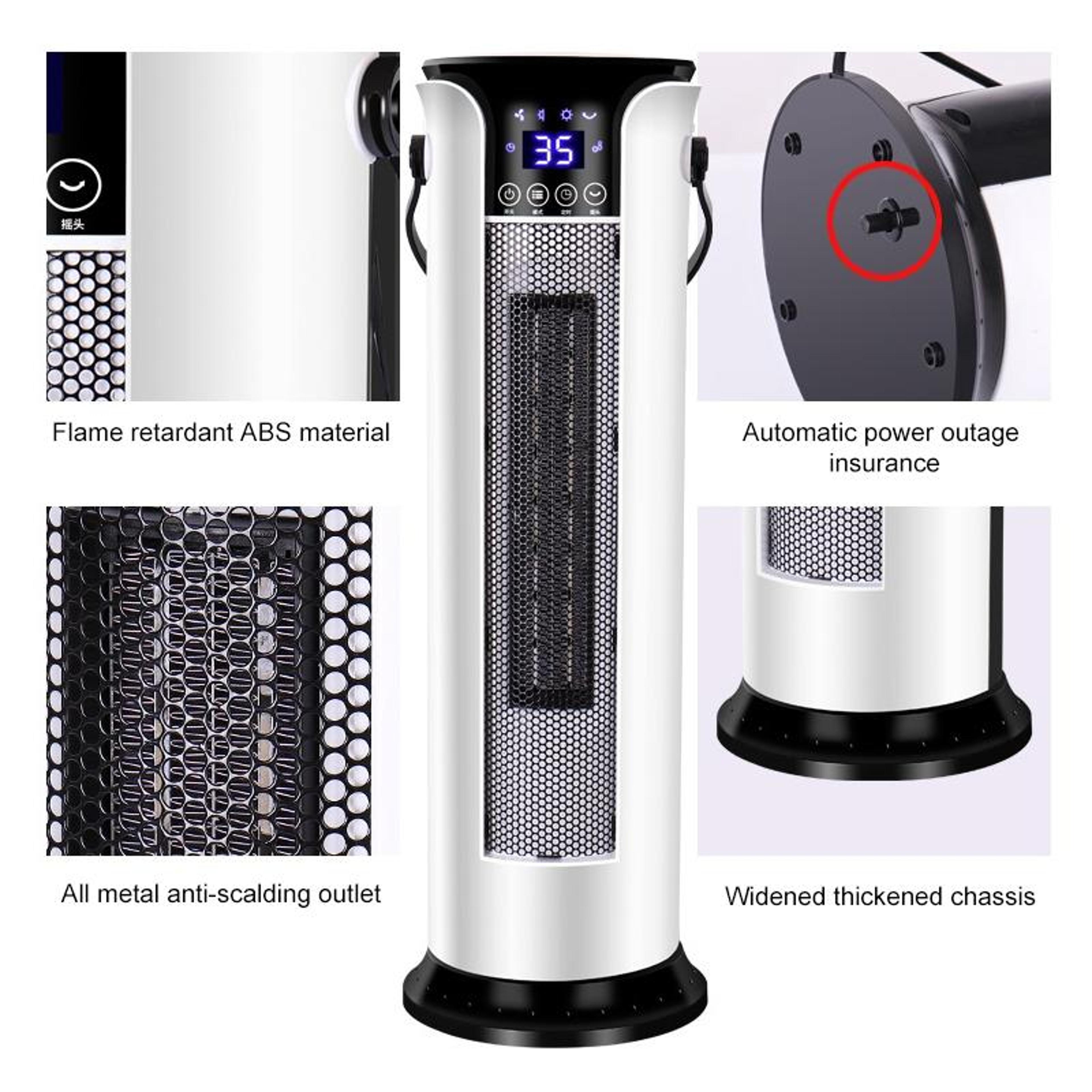 PTC Ceramic Heater Tower Fan Heater With Remote Control Oscillating Electric Space Heater 7