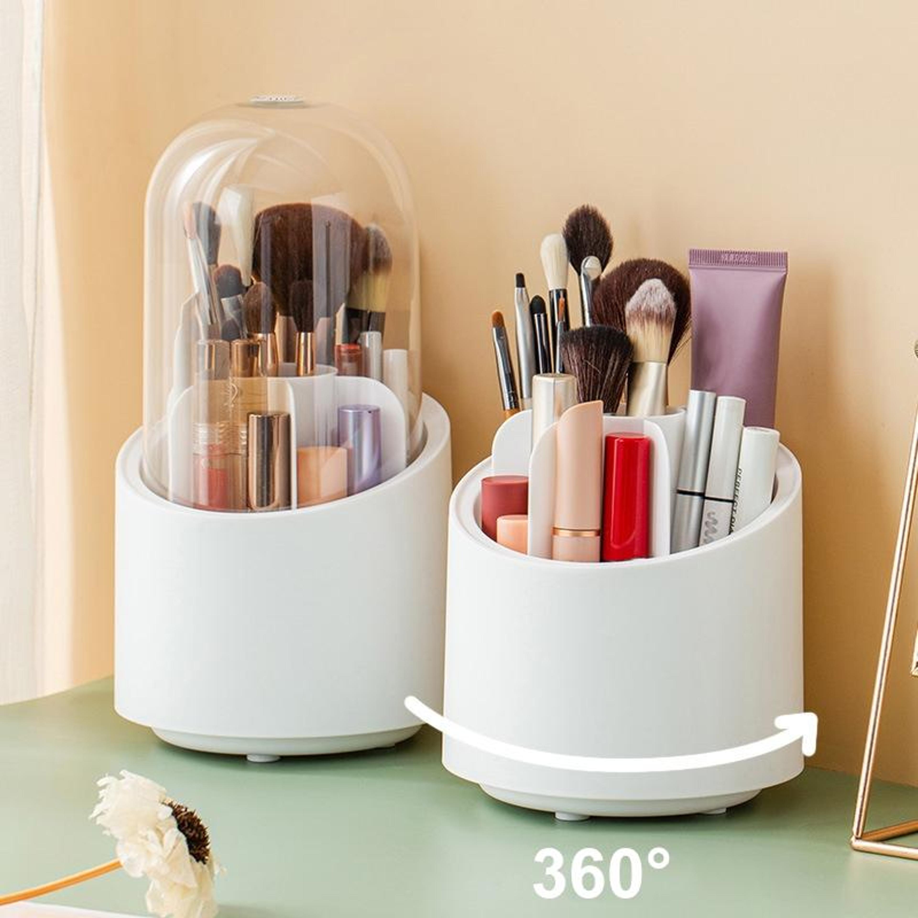 Transparent Makeup Brush Organizer With 360 Rotation Dustproof Cosmetic Storage Box 1