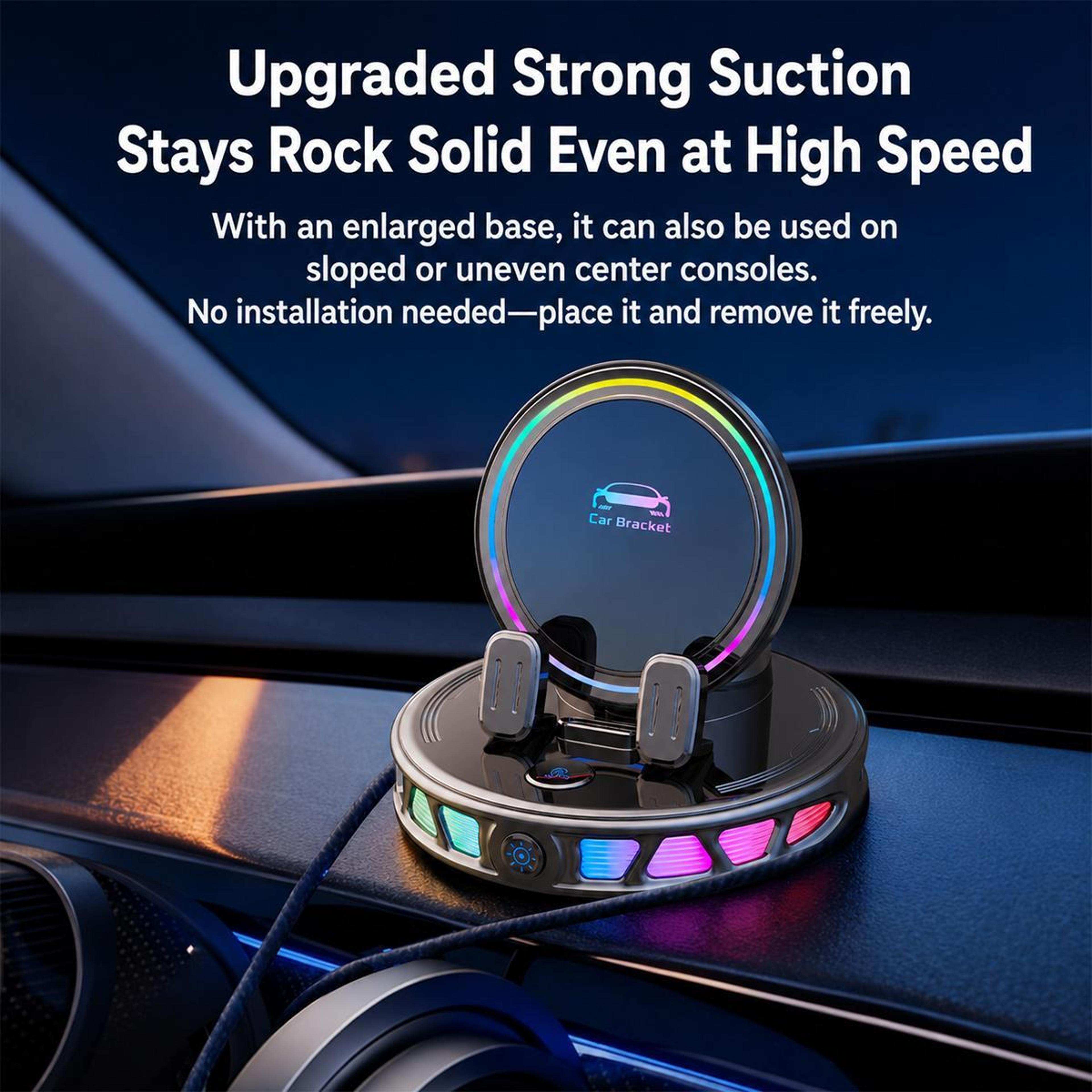 Auto Lock Wireless Car Charger Dashboard Phone Holder With 360 Rotation And RGB Light 9