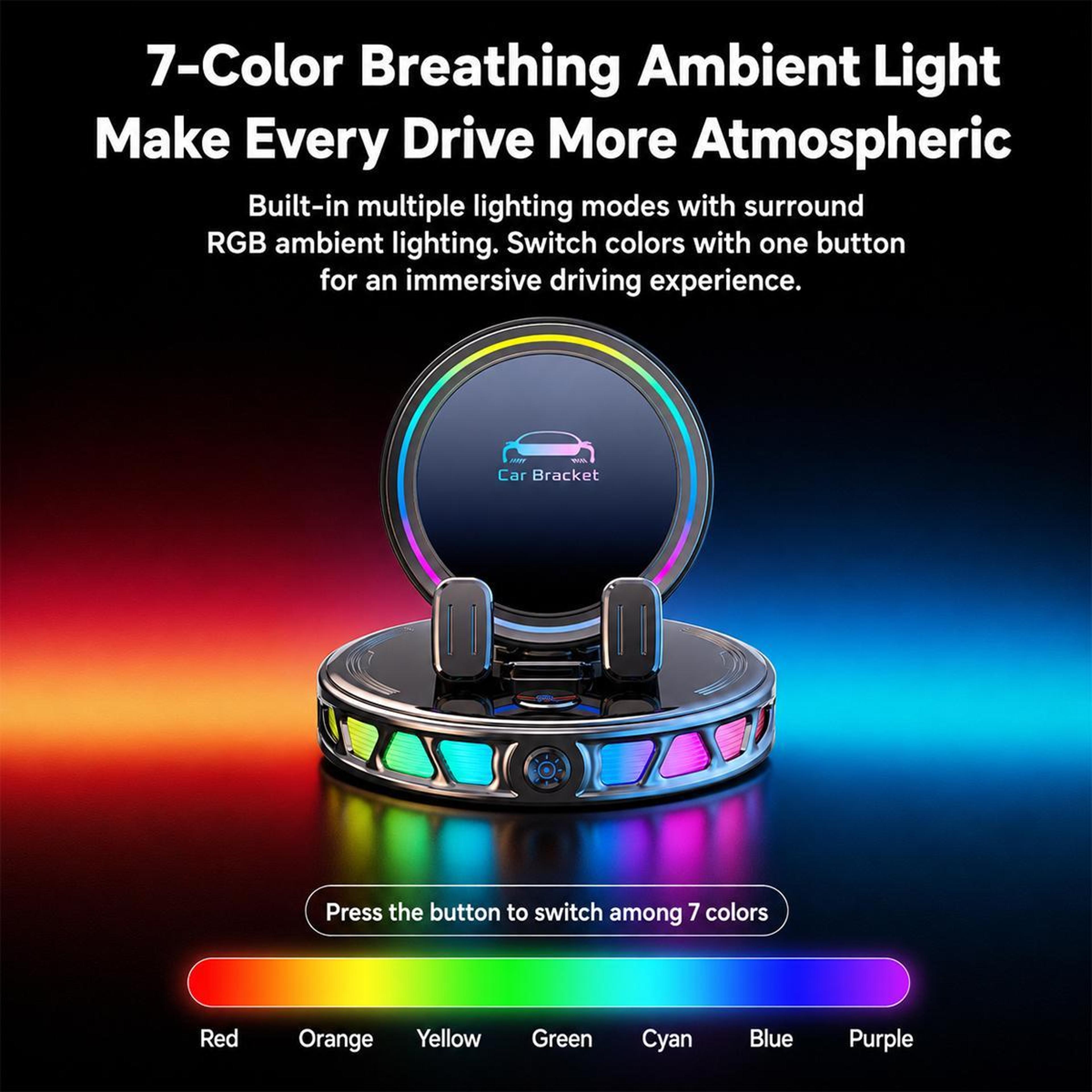 Auto Lock Wireless Car Charger Dashboard Phone Holder With 360 Rotation And RGB Light 10