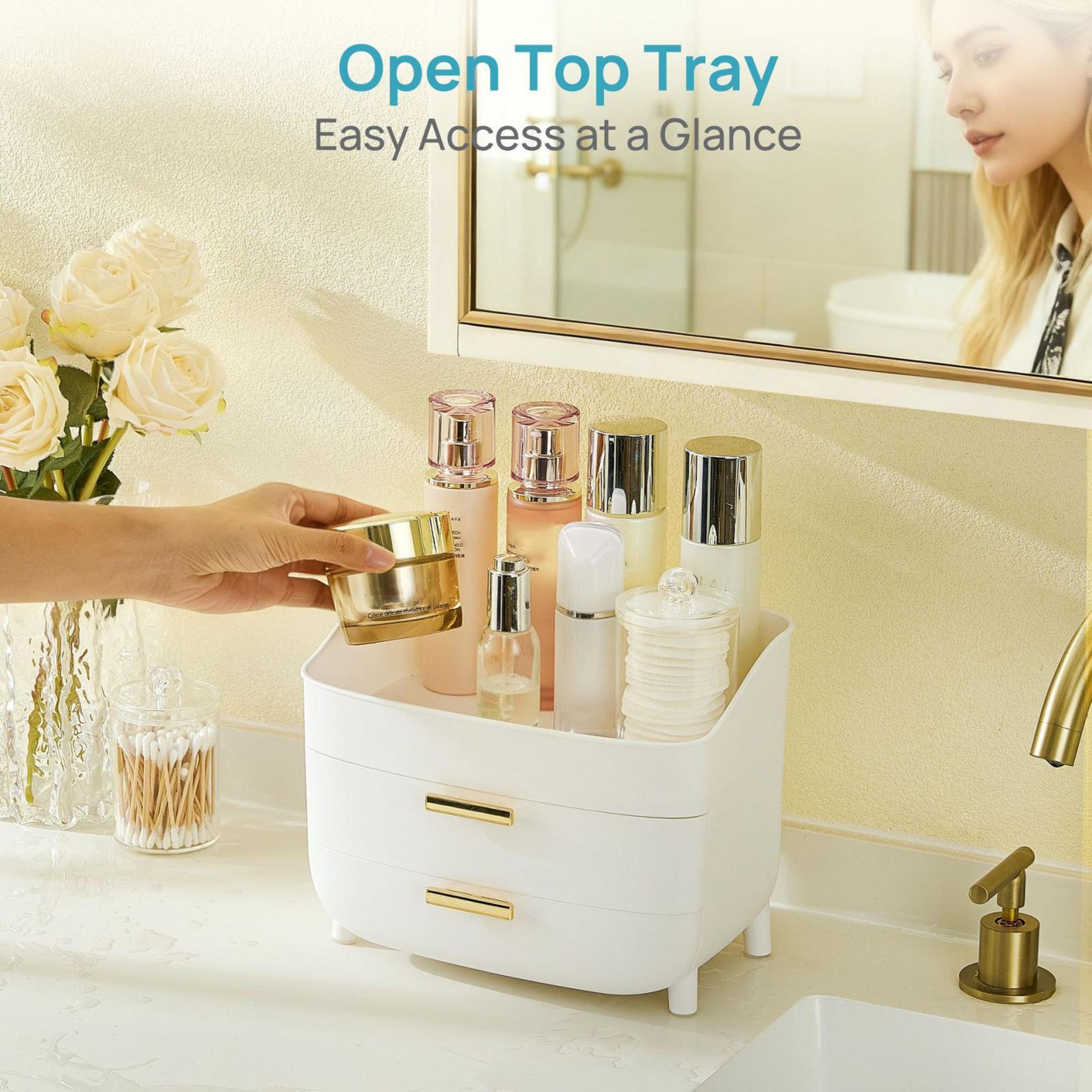 3 Tier Makeup Organizer Cosmetic Storage Box With Drawers And Dustproof Lid For Vanity Desktop 3
