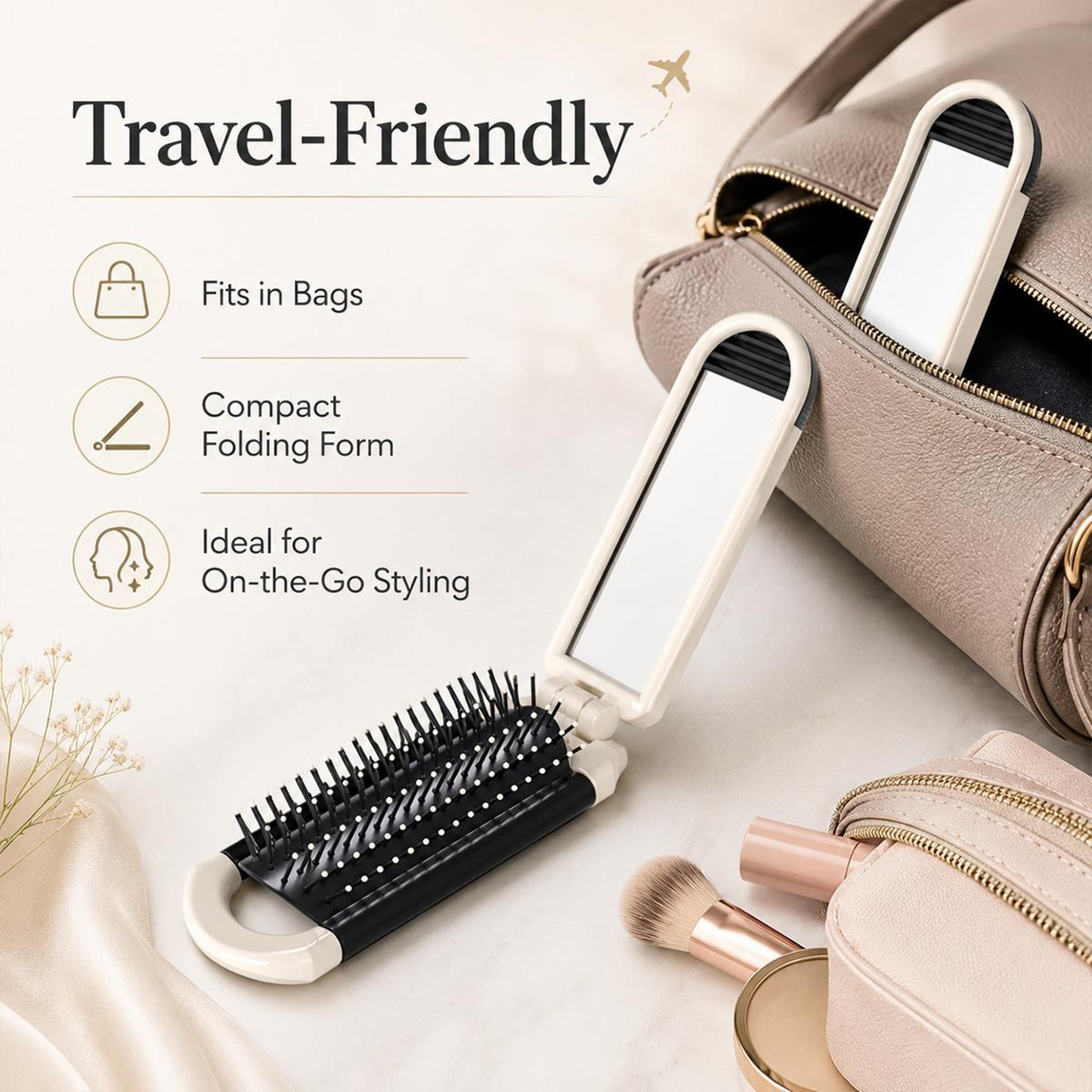 Portable Travel Hair Brush With Mirror Folding Air Cushion Scalp Massage Brush For Purse And Travel 6