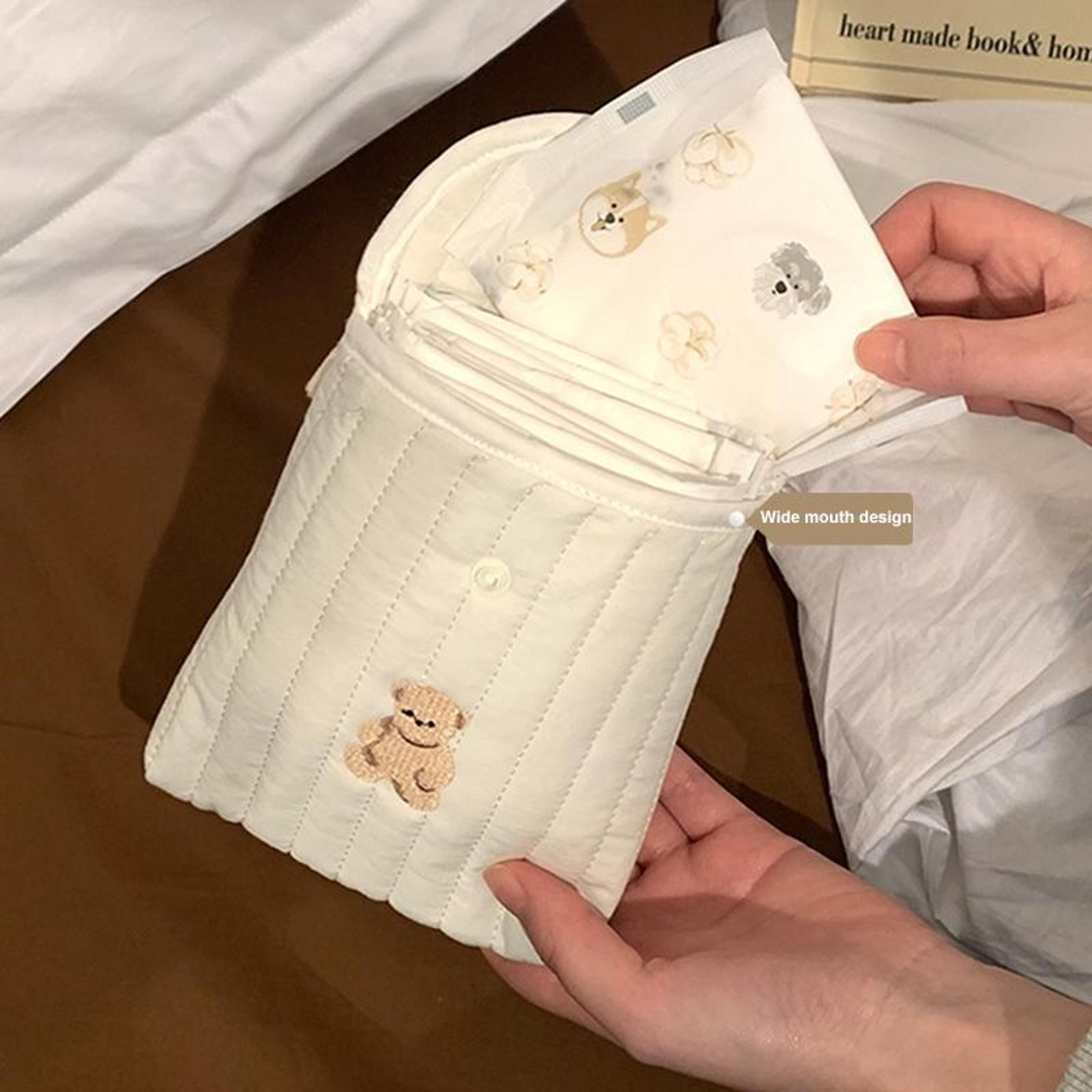 Cute Embroidered Sanitary Napkin Storage Bag Cotton Linen Period Pouch Mini Travel Pad Holder 2