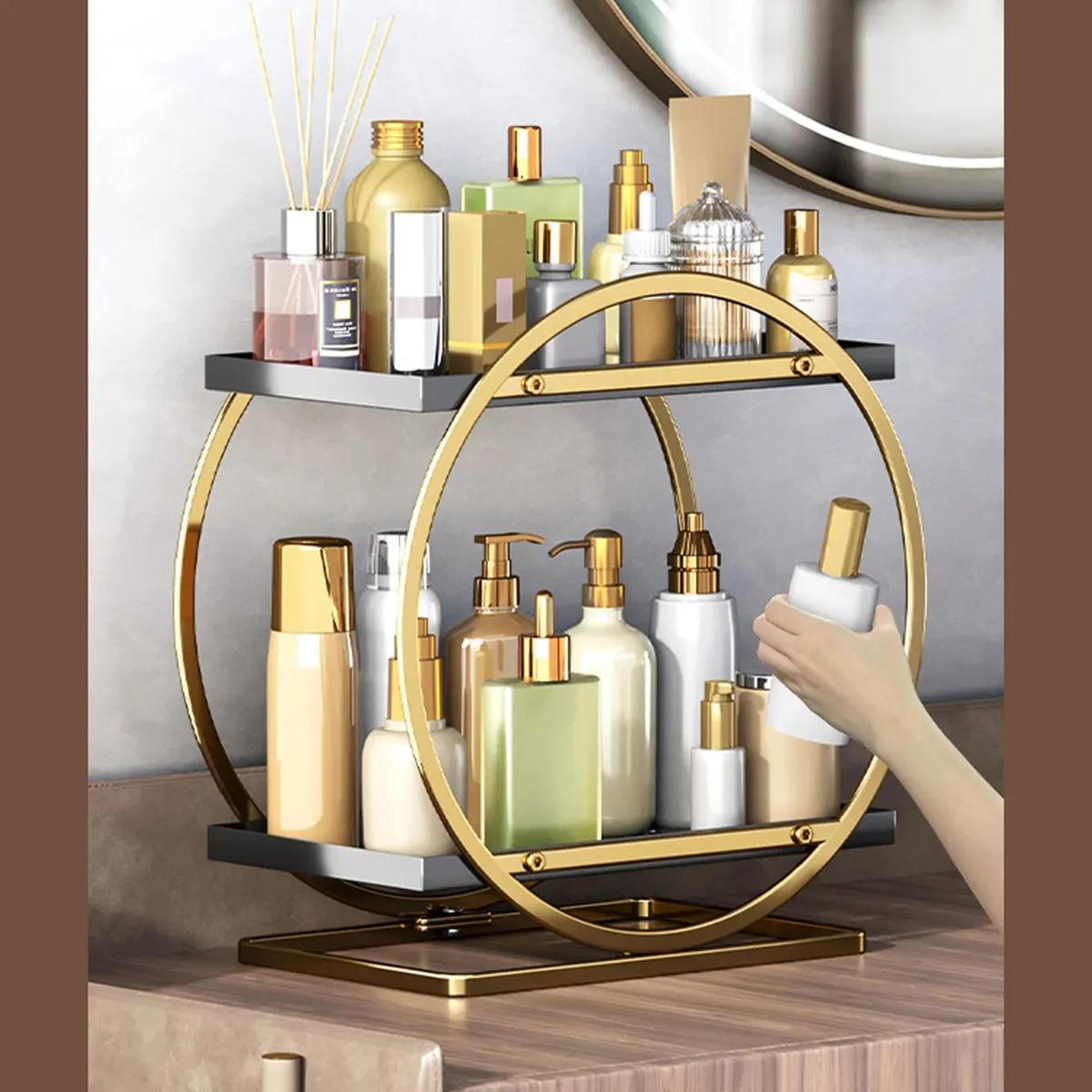 2 Tier Makeup Organizer Cosmetic Display Tray Iron Vanity Organizer For Bathroom And Dresser 4