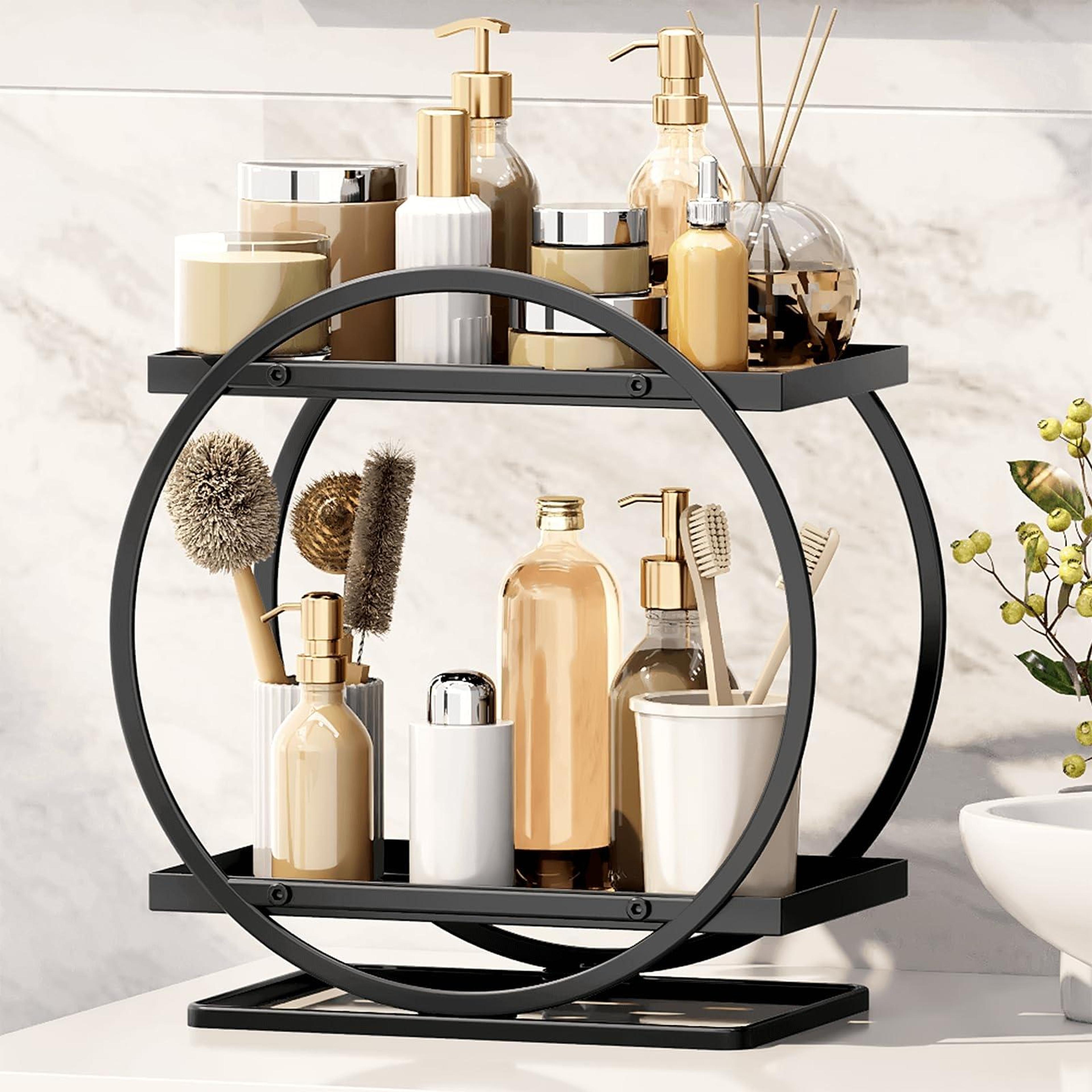 2 Tier Makeup Organizer Cosmetic Display Tray Iron Vanity Organizer For Bathroom And Dresser 6