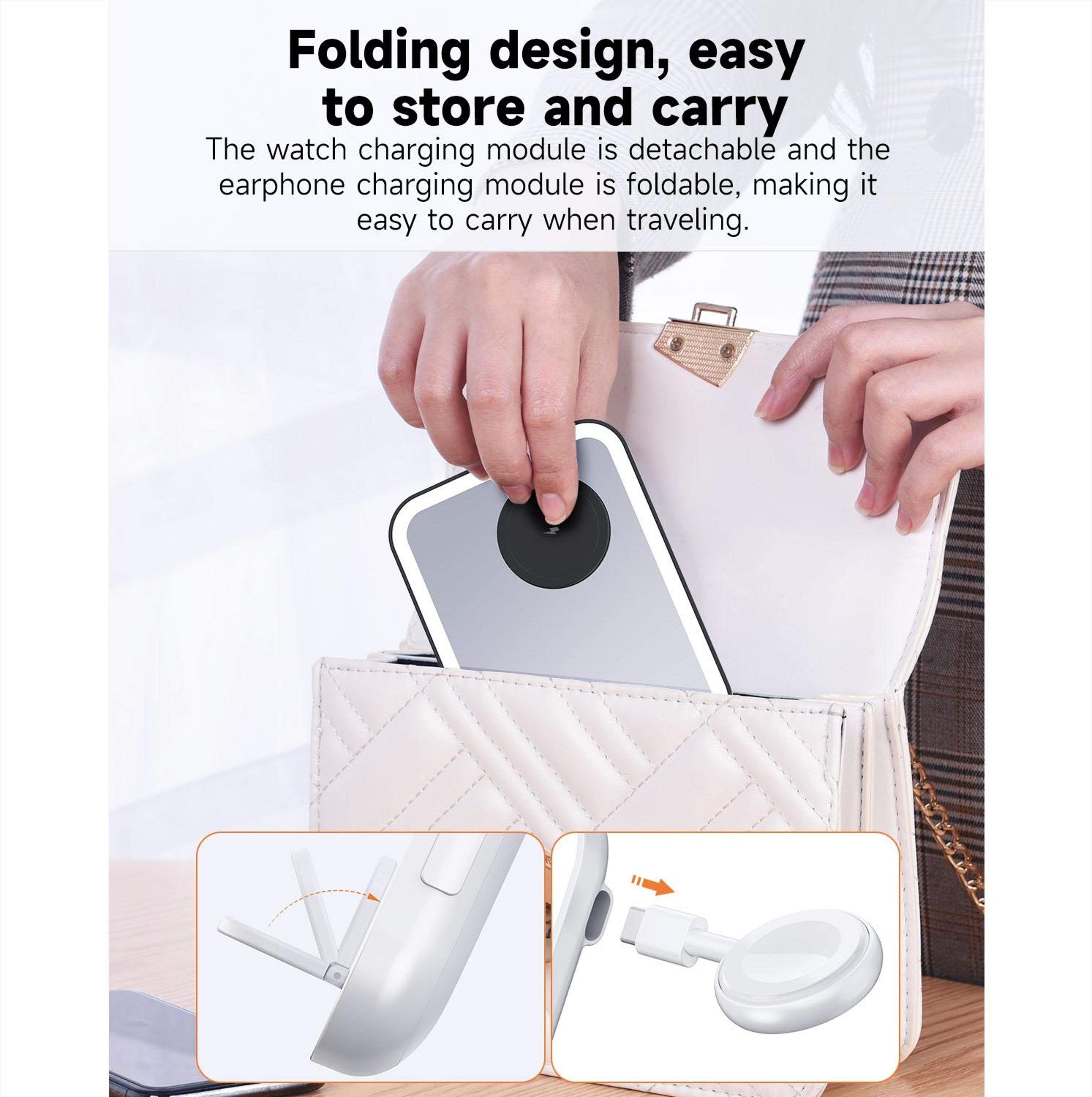 3 In 1 MagSafe Charger Foldable Wireless Charging Station With LED Makeup Mirror And Night Light 8